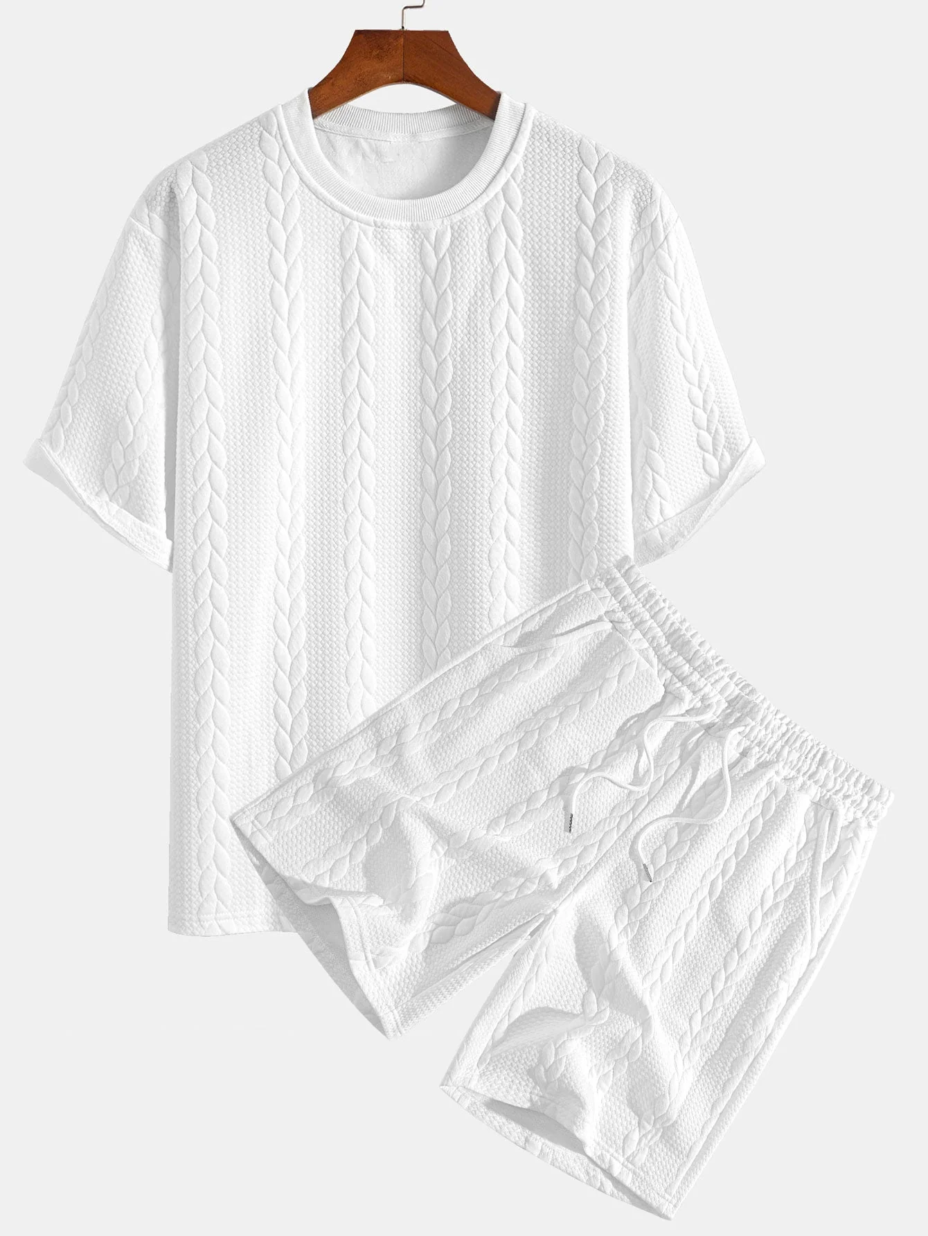 Clay® | Relax Fit Mid-Length Sleeve Twist Jacquard T-Shirt & Shorts