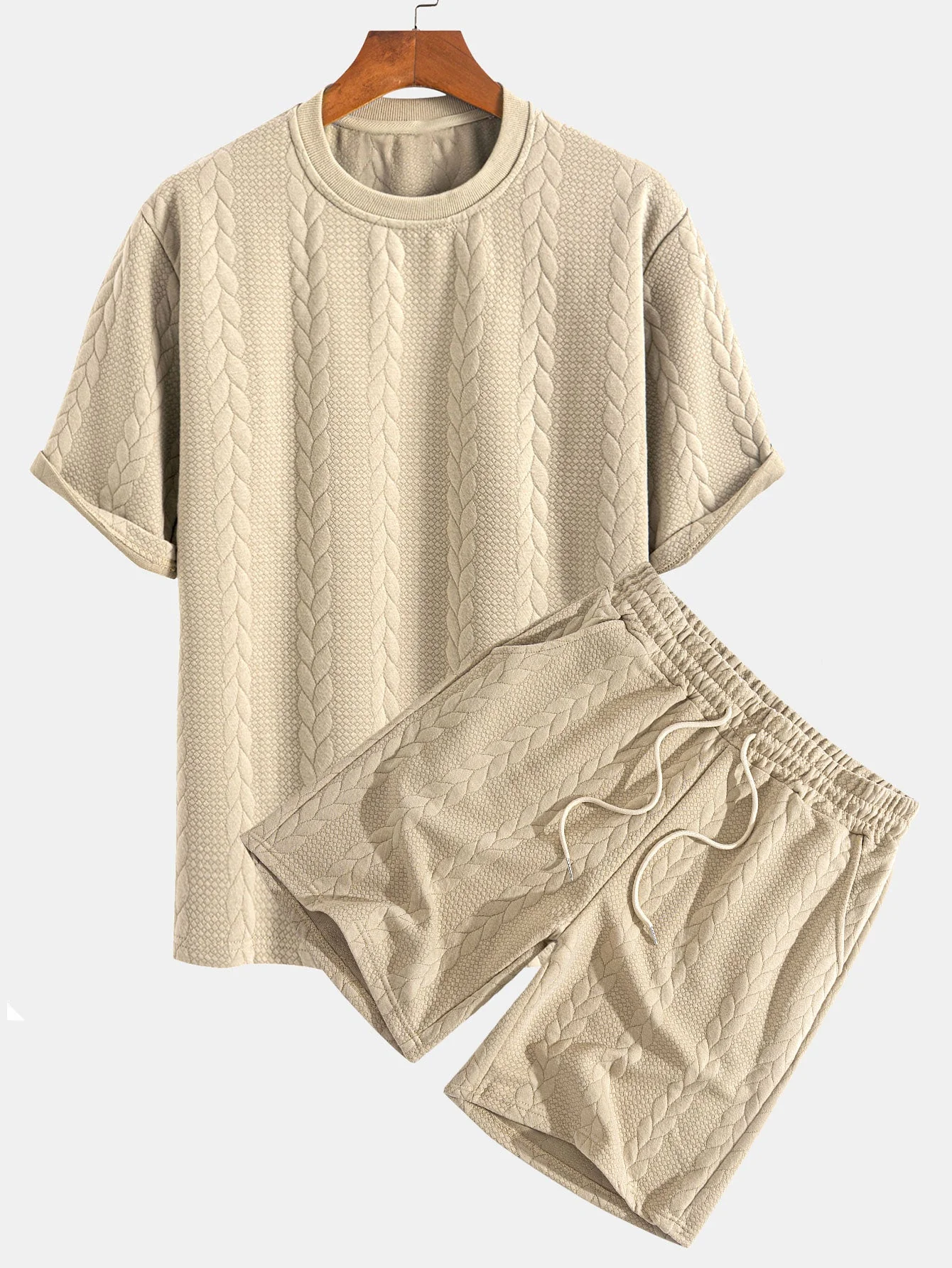 Clay® | Relax Fit Mid-Length Sleeve Twist Jacquard T-Shirt & Shorts - Image 2