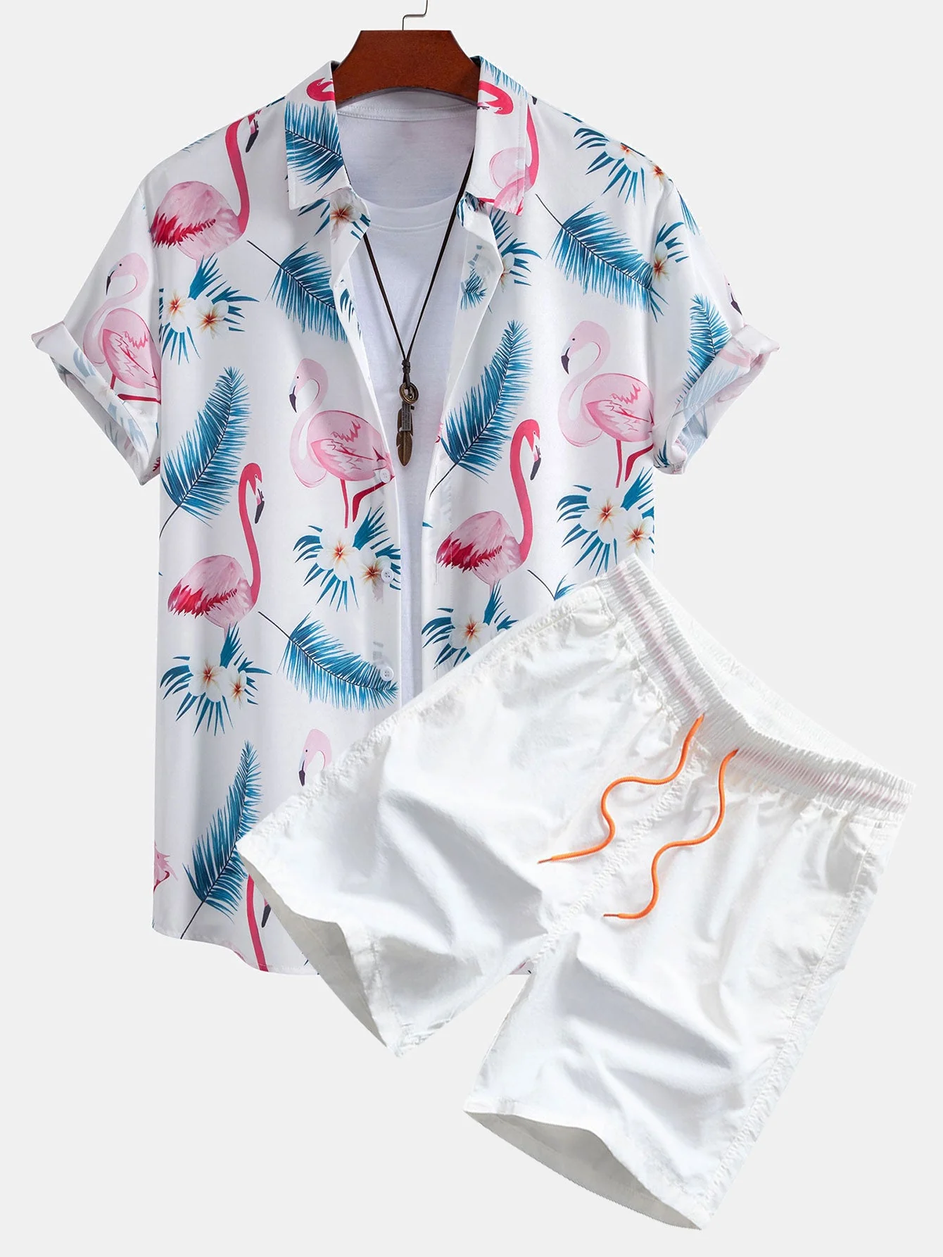 Cliff® | Flamingo Leaf Print Button Up Shirt & Swim Shorts - Image 2