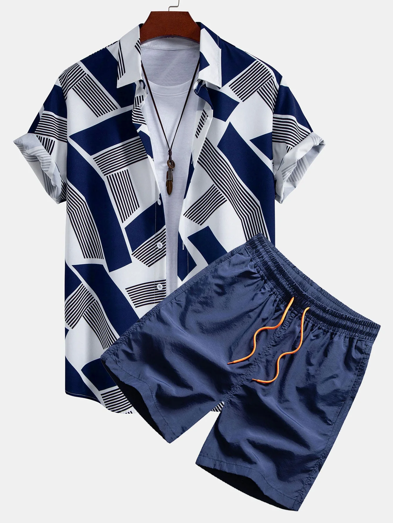 Clinton® | Color Block Geometry Print Button Up Shirt & Swim Shorts