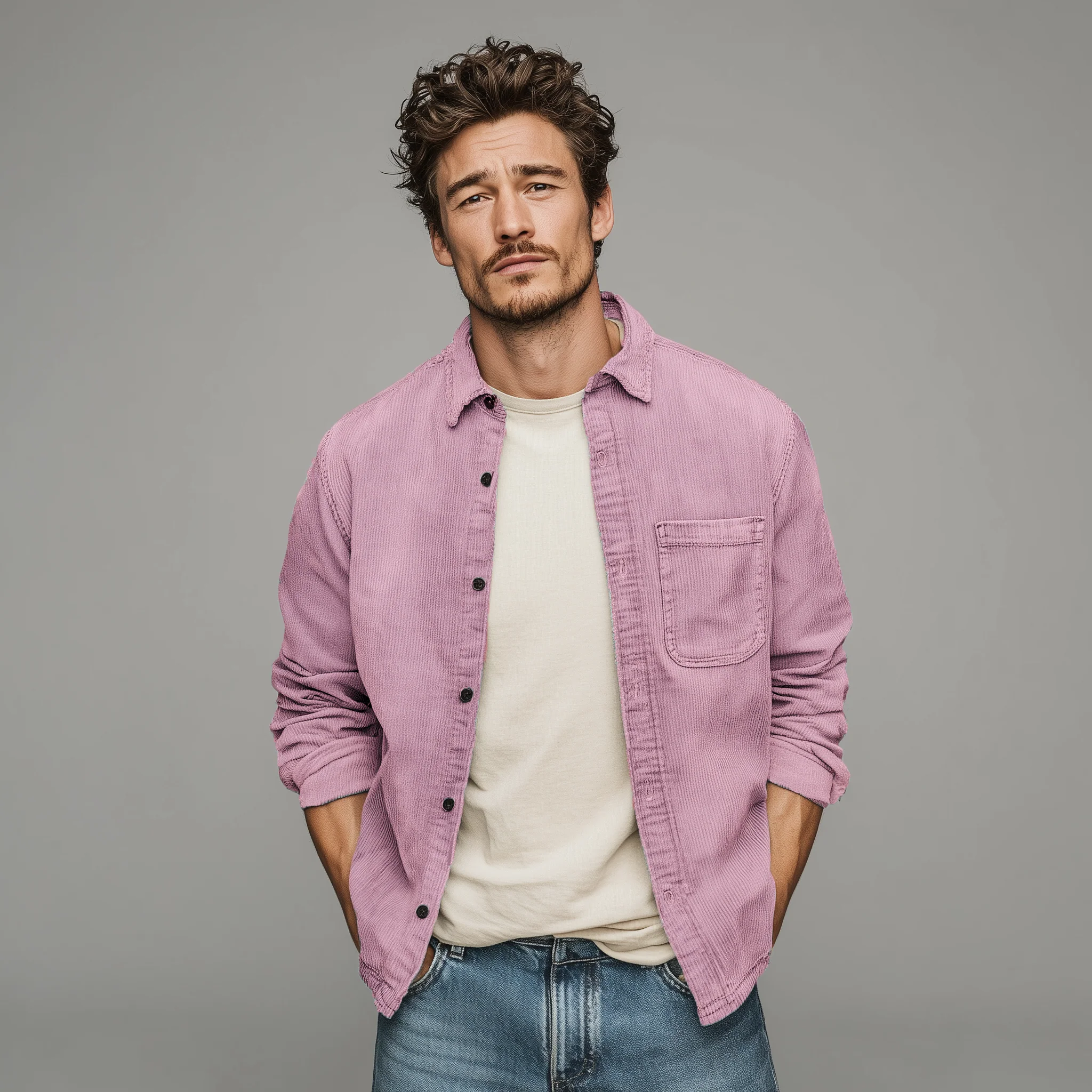 Colin | Men'S Retro Casual Corduroy Washed Lightly Bleached Distressed Long-Sleeved Shirt - Image 4