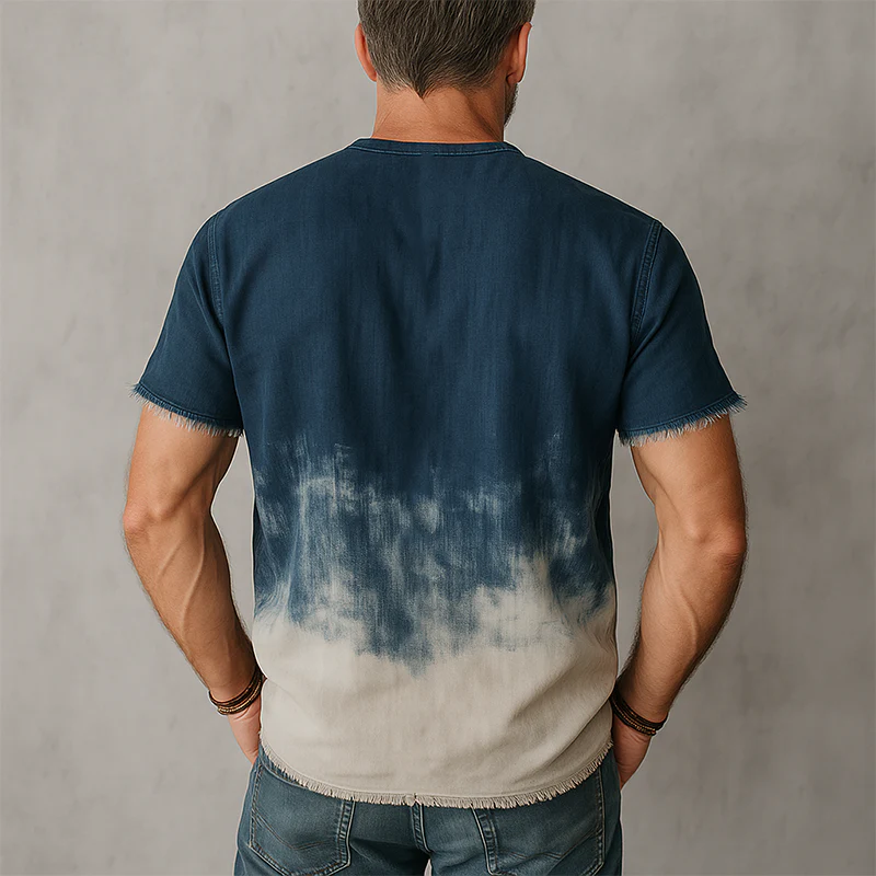Cordell | Men'S Summer Fashion Gradient Printed Polyester Blended Short Sleeve Henley Shirt - Image 3