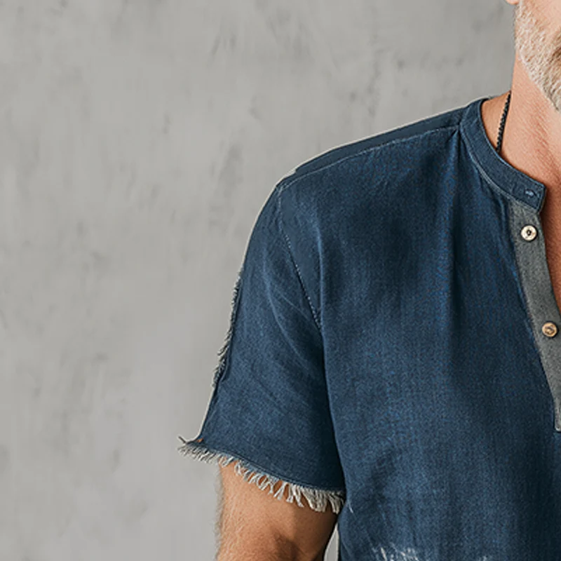 Cordell | Men'S Summer Fashion Gradient Printed Polyester Blended Short Sleeve Henley Shirt - Image 4