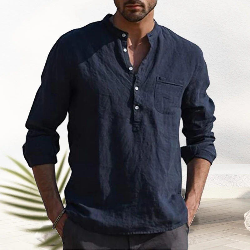 Crispin® | Men'S Linen Shirt With V-Neck - Image 5