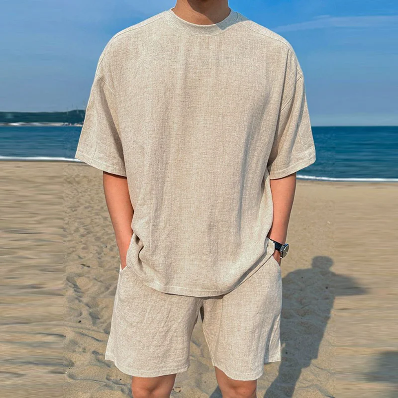 Cristian | Men'S Casual Breathable Linen Round Neck Oversize Short-Sleeved T-Shirt Elastic Waist Shorts Holiday Set - Image 2