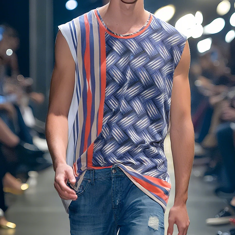 Cristian | Men'S Spring And Summer Fashion Casual Chiffon Printed Round Neck Tank Top - Image 2