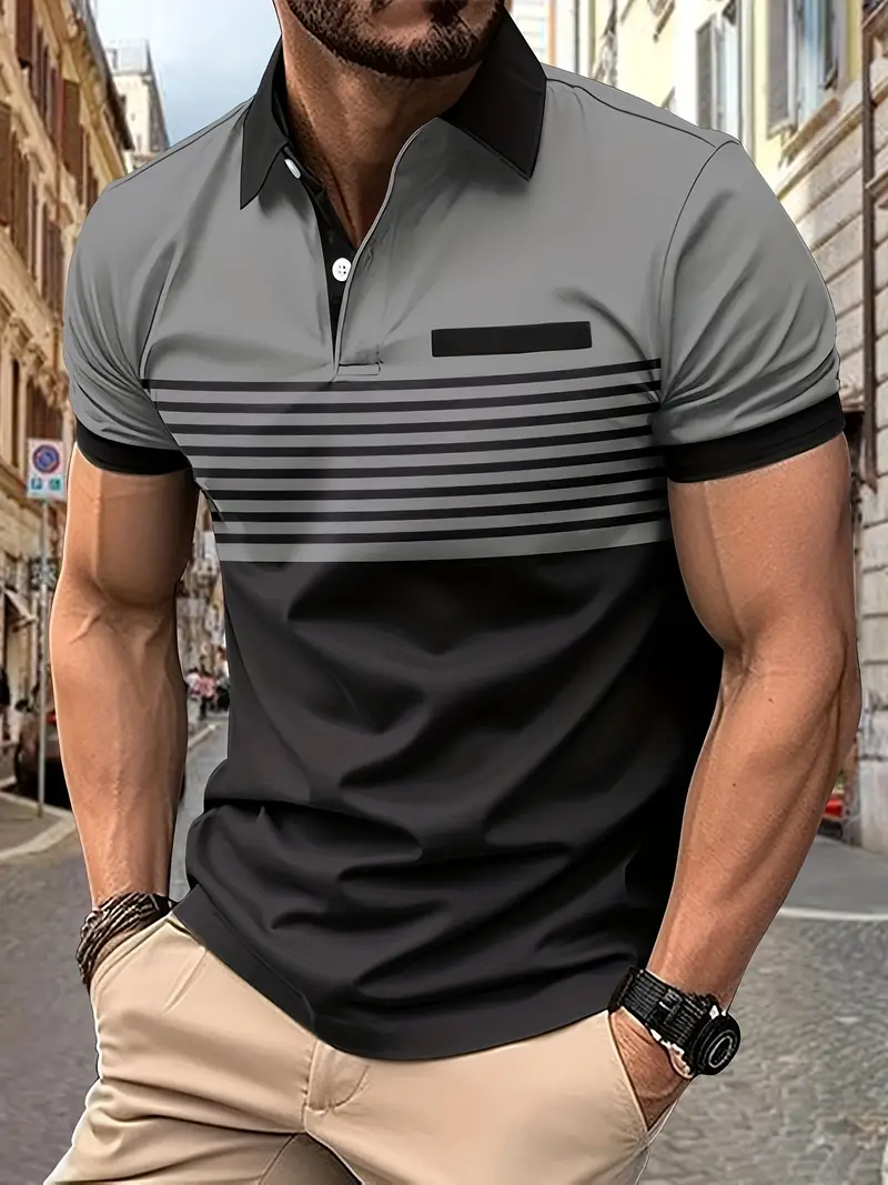 Dale® | Striped Casual Color Block Short Sleeve Shirt - Image 54