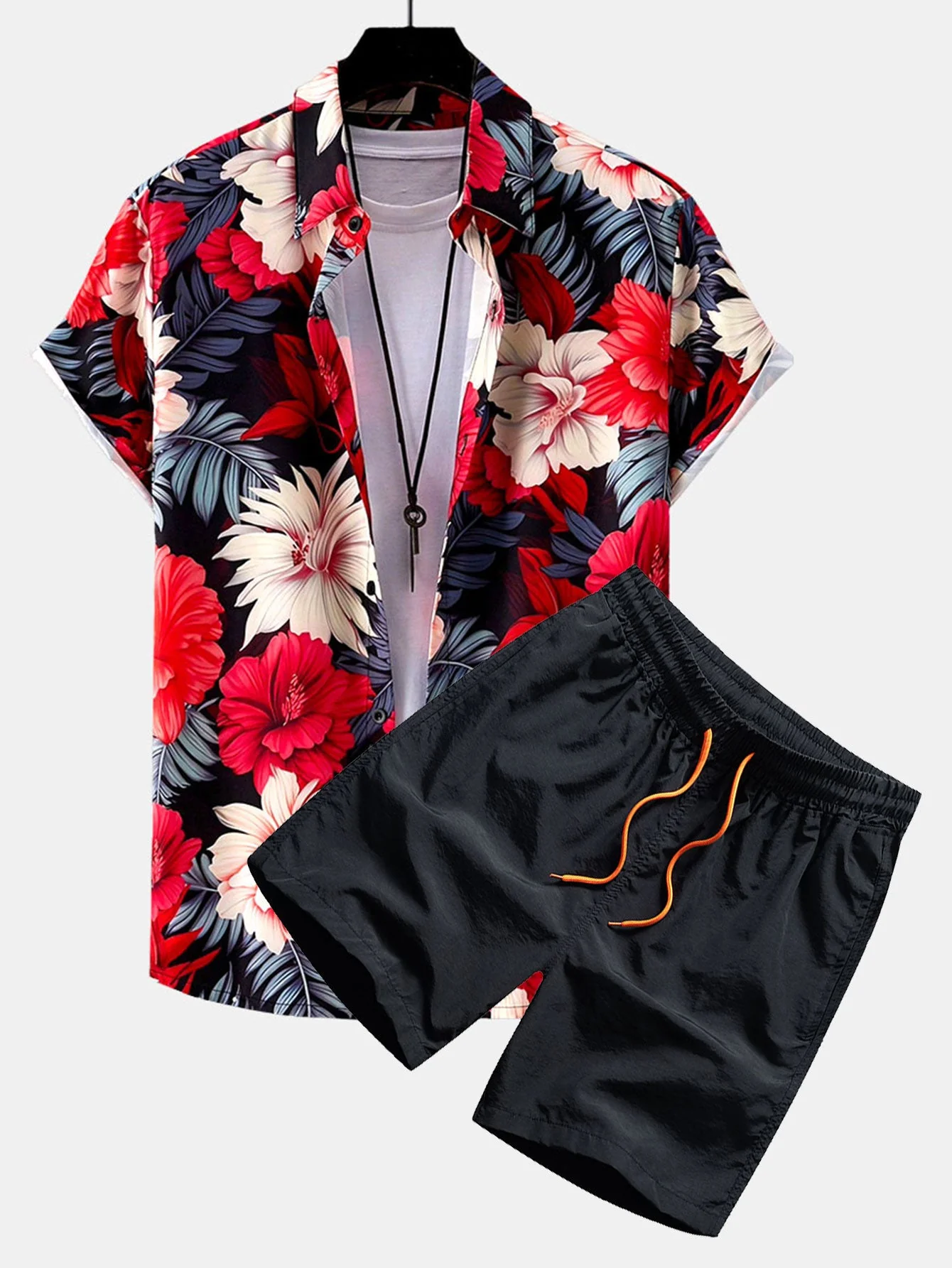 Damon® | Tropical Flowers Print Button Up Shirt & Swim Shorts