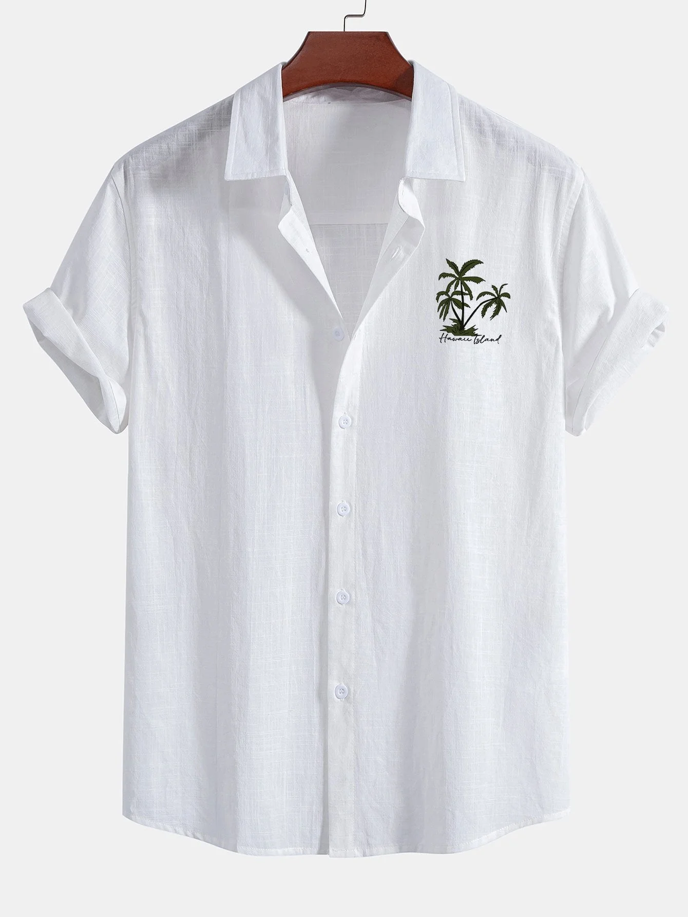 Dan® | Hawaii Palm Tree Print Linen Look Cotton Button Up Shirt & Swim Shorts - Image 2
