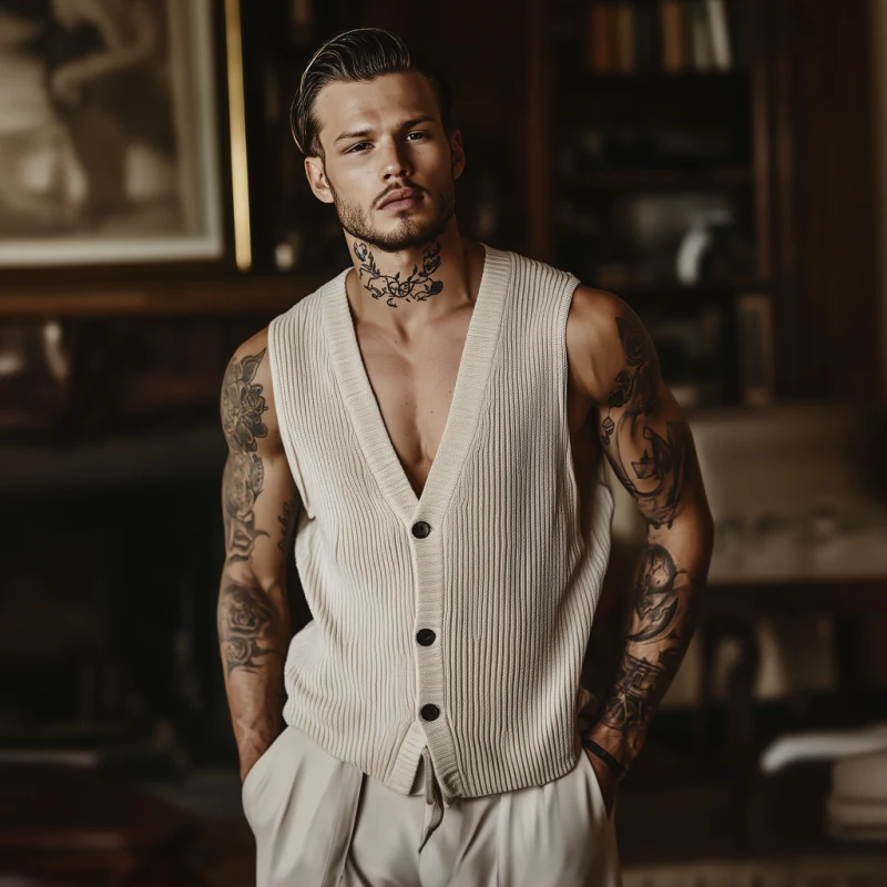 Dan | Men'S Casual Breathable Cotton Blended V-Neck Single-Breasted Loose Knitted Vest - Image 3
