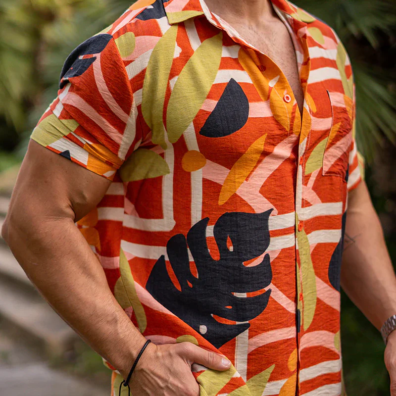 Dane | Men'S Spring And Summer Fashion Casual Tencel Cotton Blended Printed Short Sleeve Shirt - Image 5