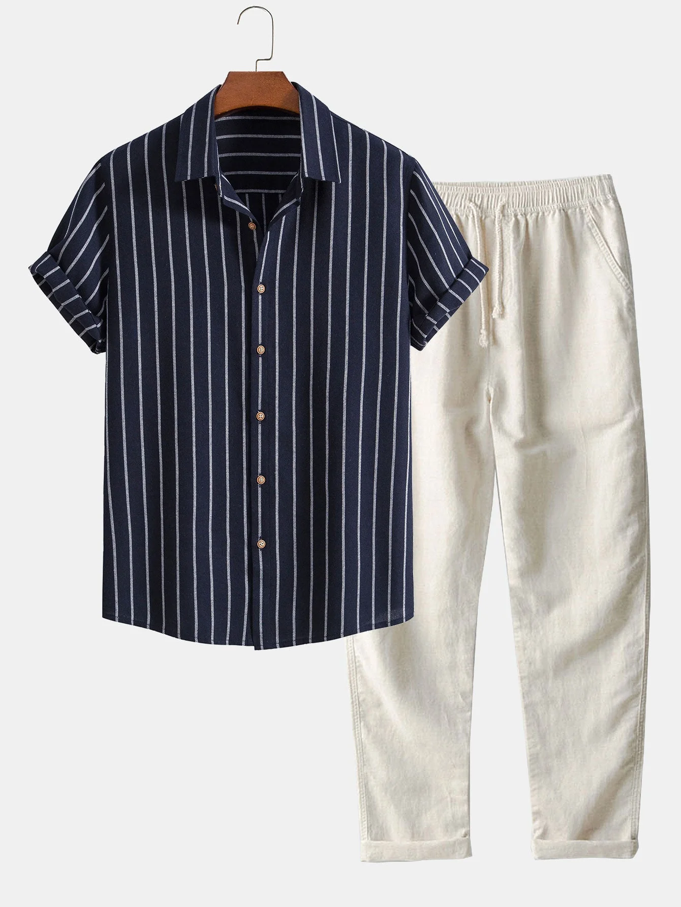 Danny® | Cotton Blend Striped Button Up Shirt & Straight Leg Linen Pants