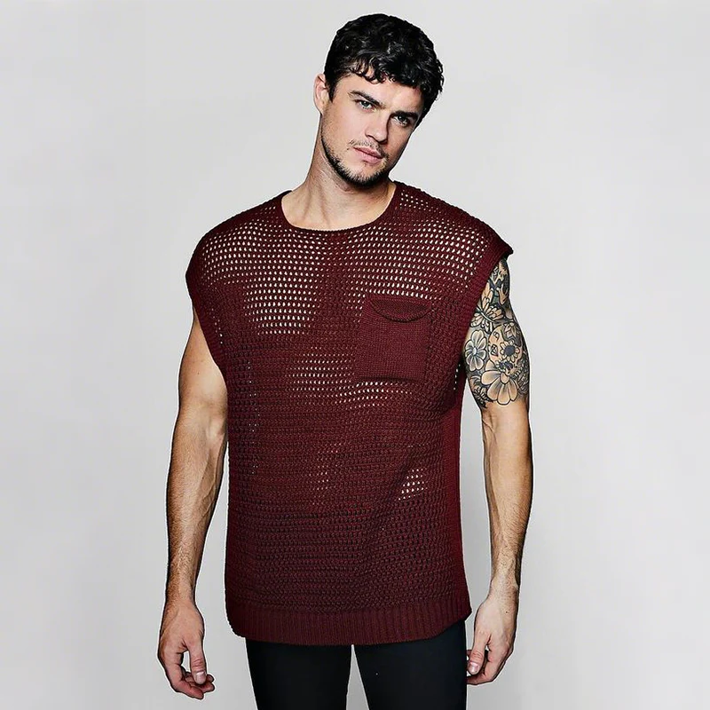Dario | Men'S Spring And Summer Fashion Casual Hollow Knitted Round Neck Pocket Tank Top - Image 6