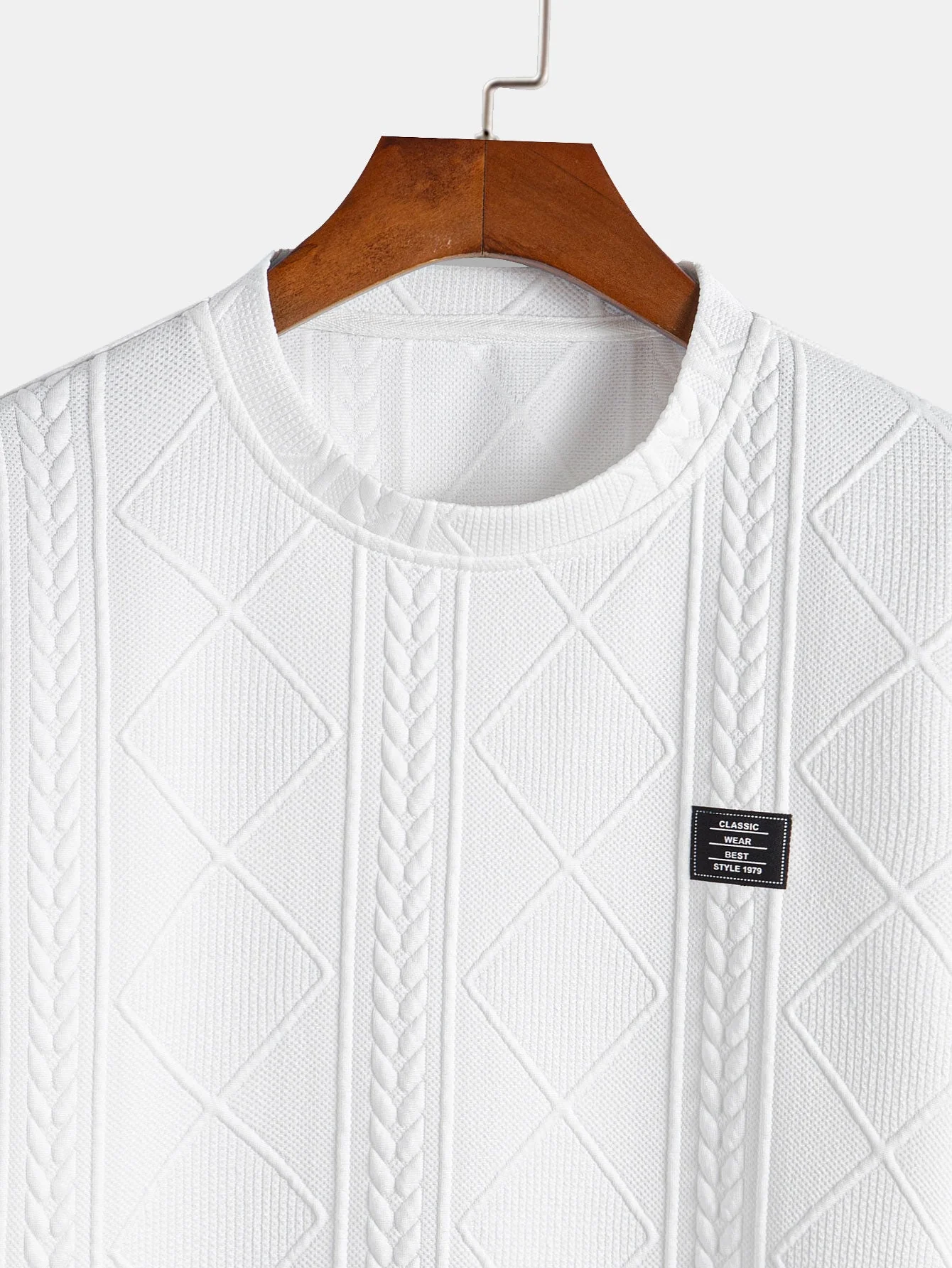 Daryl® | Short Sleeve Geometric Jacquard Arc Hem T-Shirt - Image 10