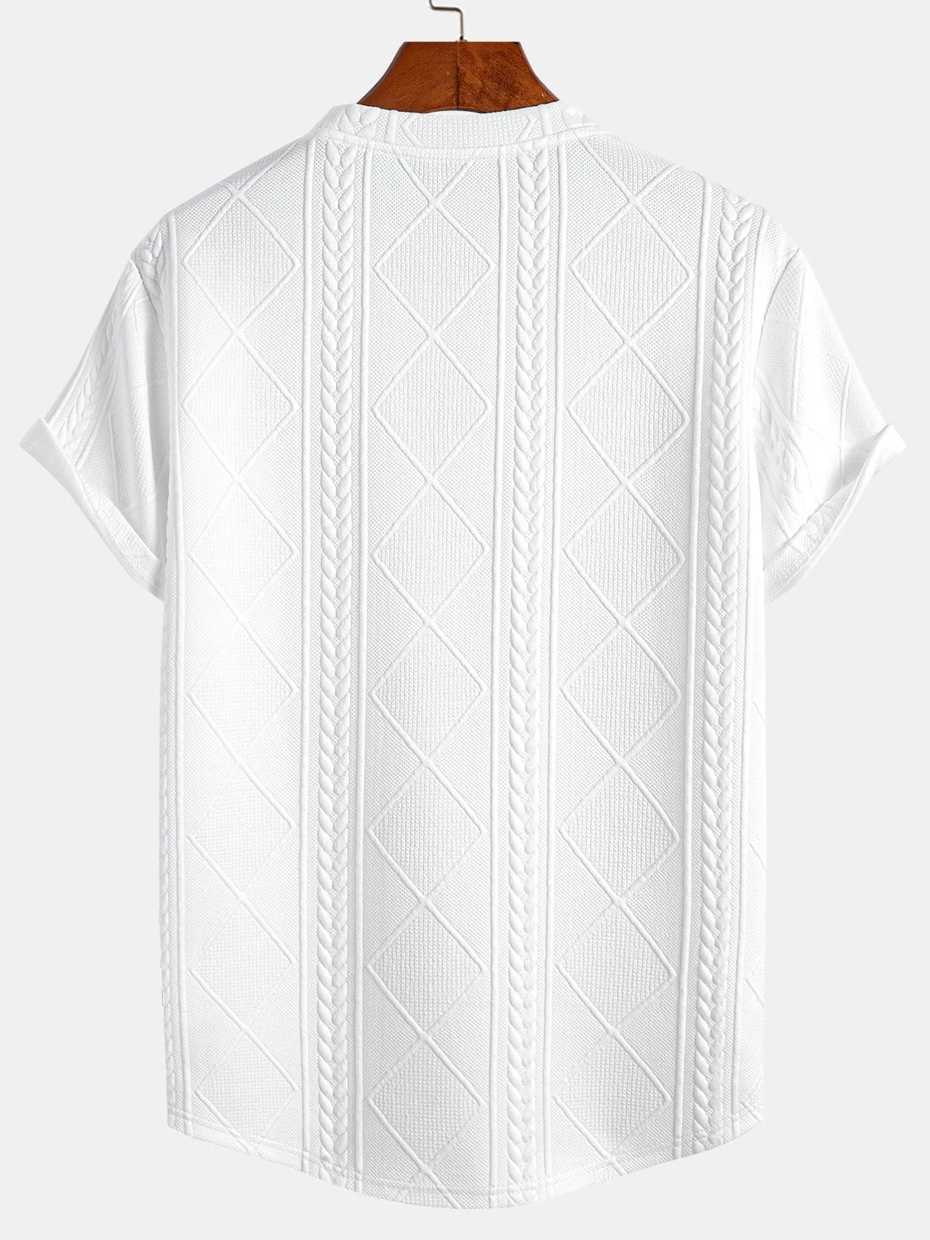 Daryl® | Short Sleeve Geometric Jacquard Arc Hem T-Shirt - Image 2