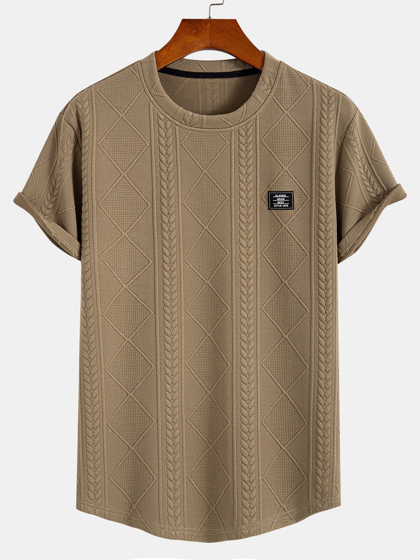 Daryl® | Short Sleeve Geometric Jacquard Arc Hem T-Shirt - Image 7