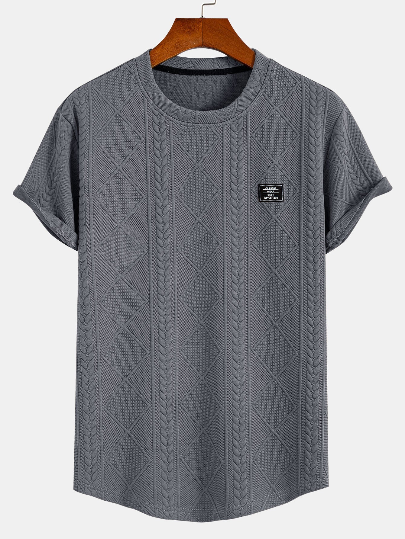 Daryl® | Short Sleeve Geometric Jacquard Arc Hem T-Shirt - Image 8
