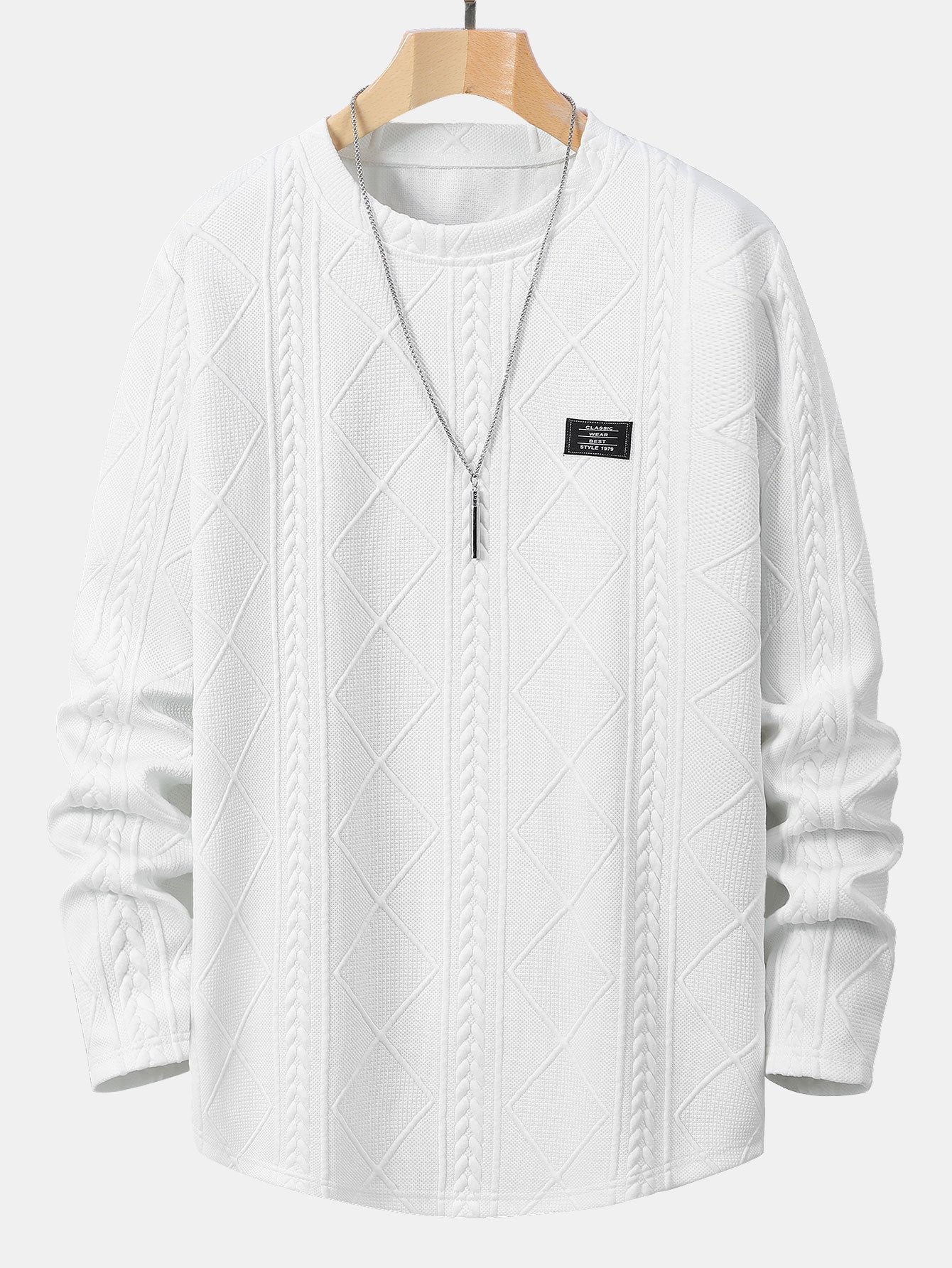 David® | Long Sleeved T-Shirt With Curved Hem In Geometric Jacquard & Cargo Joggers In Corduroy With Drawstring - Image 3