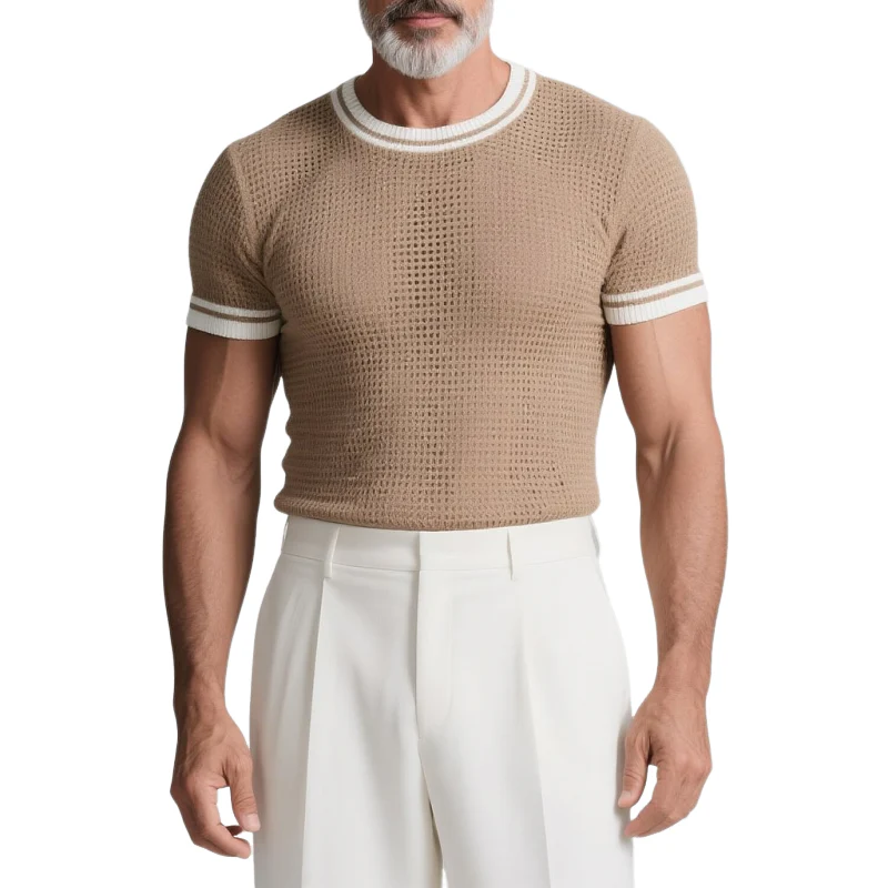 David | Men'S Slim Fit Colorblocked Round Neck Short Sleeve Knitted T-Shirt