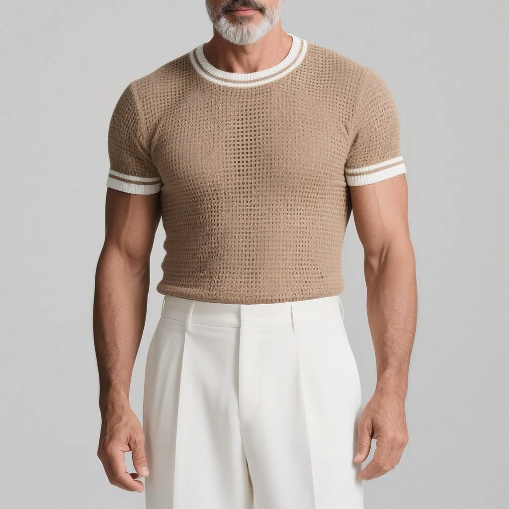 David | Men'S Slim Fit Colorblocked Round Neck Short Sleeve Knitted T-Shirt - Image 4
