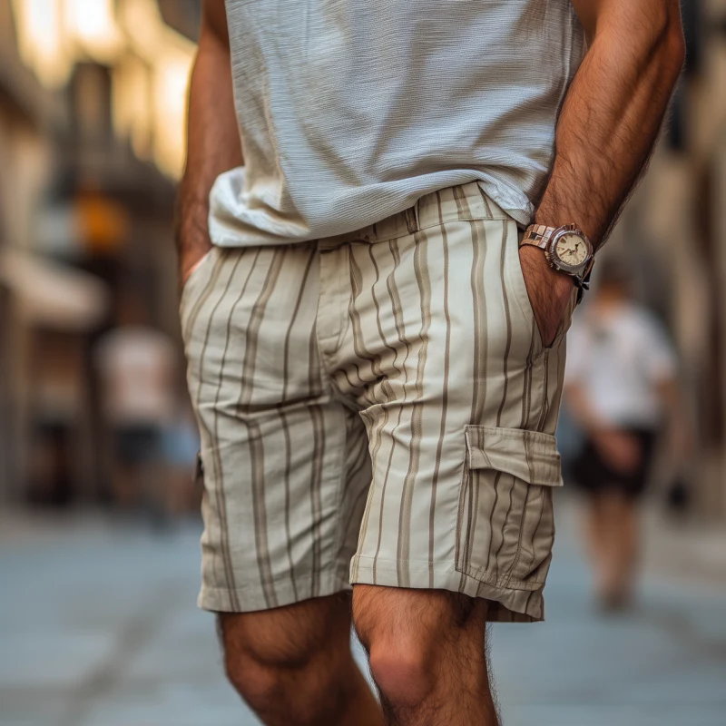 Dean | Men'S Casual Breathable Contrast Stripe Cotton Multi-Pocket Cargo Shorts - Image 3