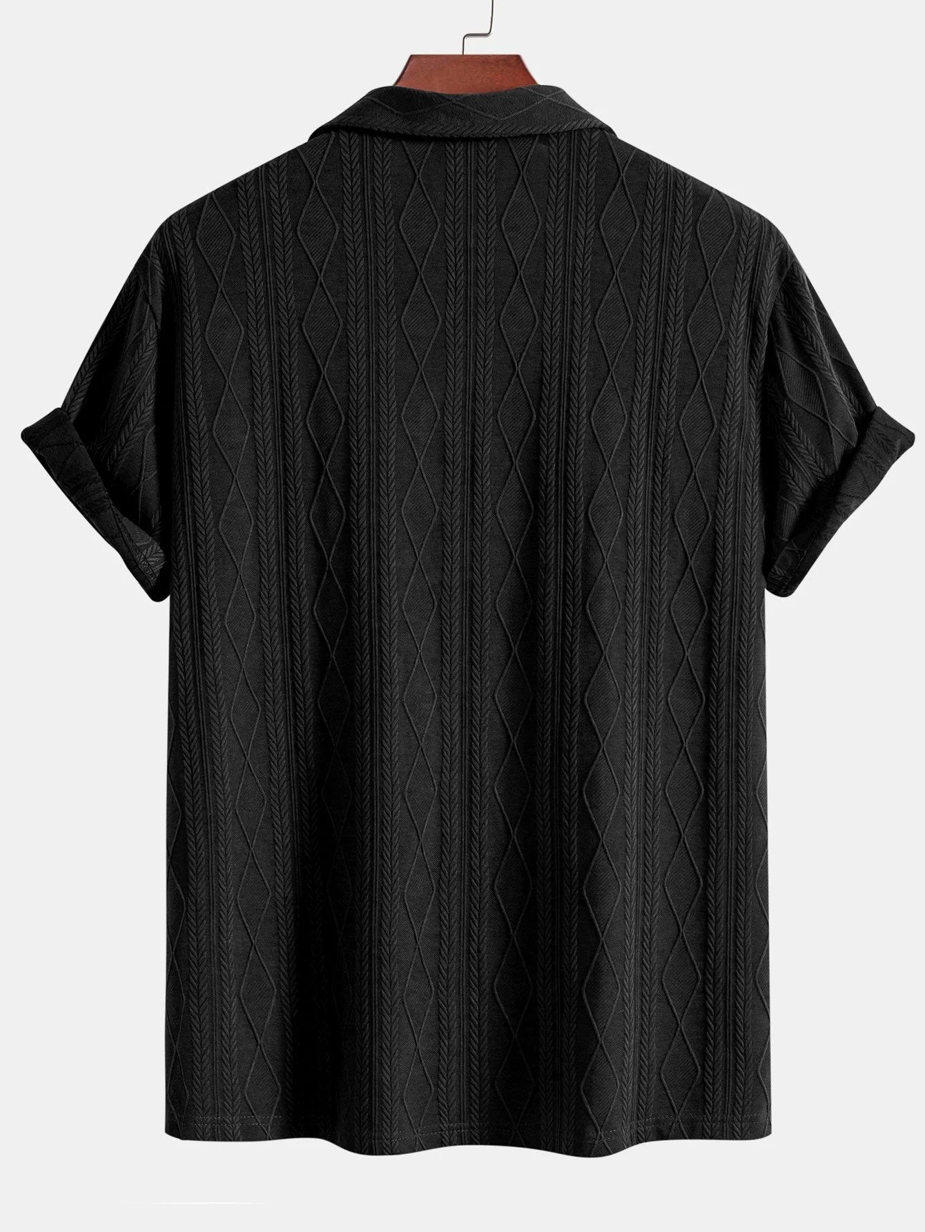 Derek® | Knitted Geometric Rhombus Jacquard Cuban Shirt - Image 6