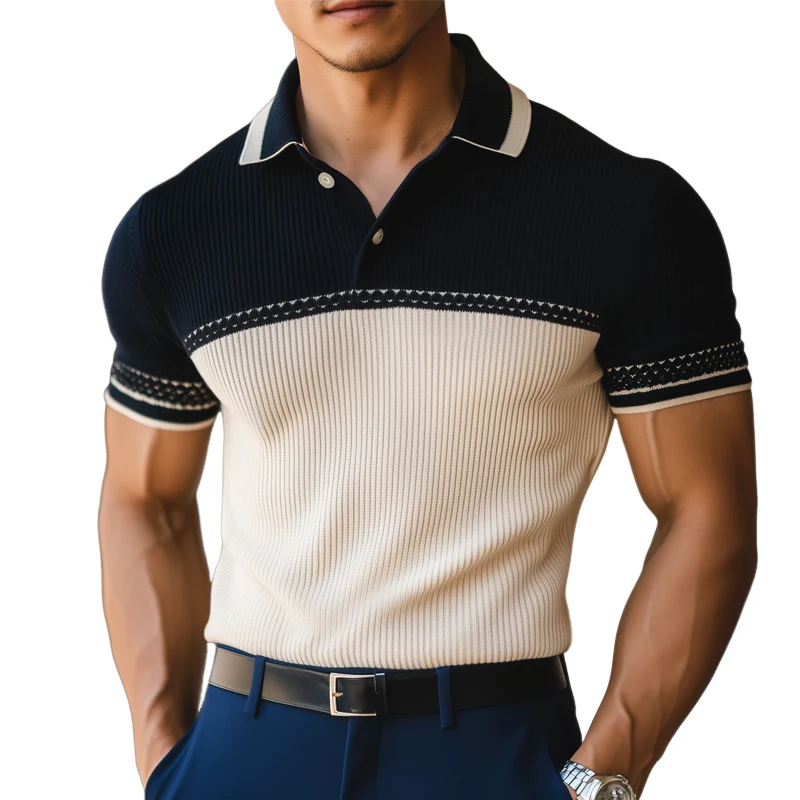 Derek | Men'S Business Contrast Knitted Polo Neck Short Sleeve T-Shirt