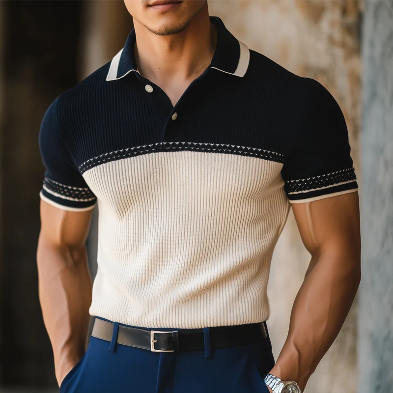 Derek | Men'S Business Contrast Knitted Polo Neck Short Sleeve T-Shirt - Image 2