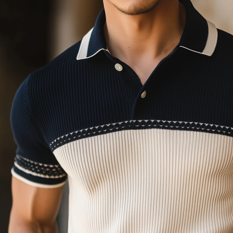 Derek | Men'S Business Contrast Knitted Polo Neck Short Sleeve T-Shirt - Image 3