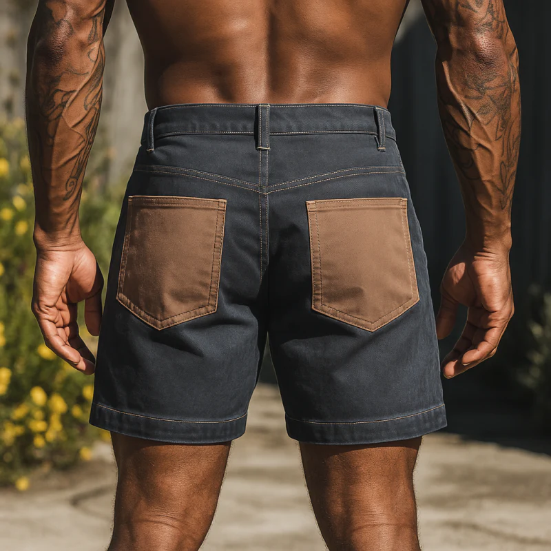 Derek | Men'S Casual Outdoor Washed Distressed Contrast Color Patchwork Slim Fit Denim Shorts - Image 3