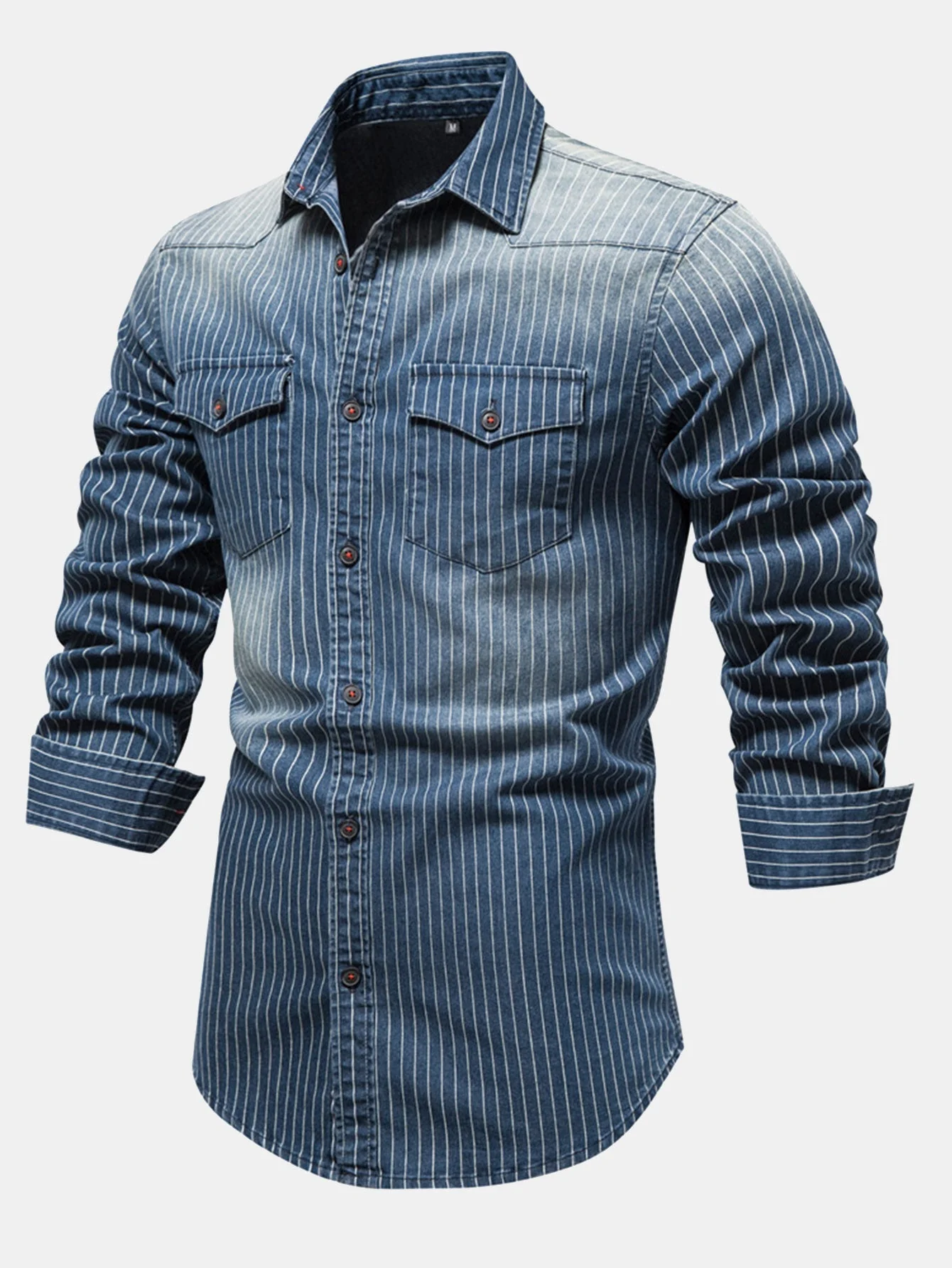 Desiderio® | Stripe Washed Denim Shirt With Pockets - Image 3