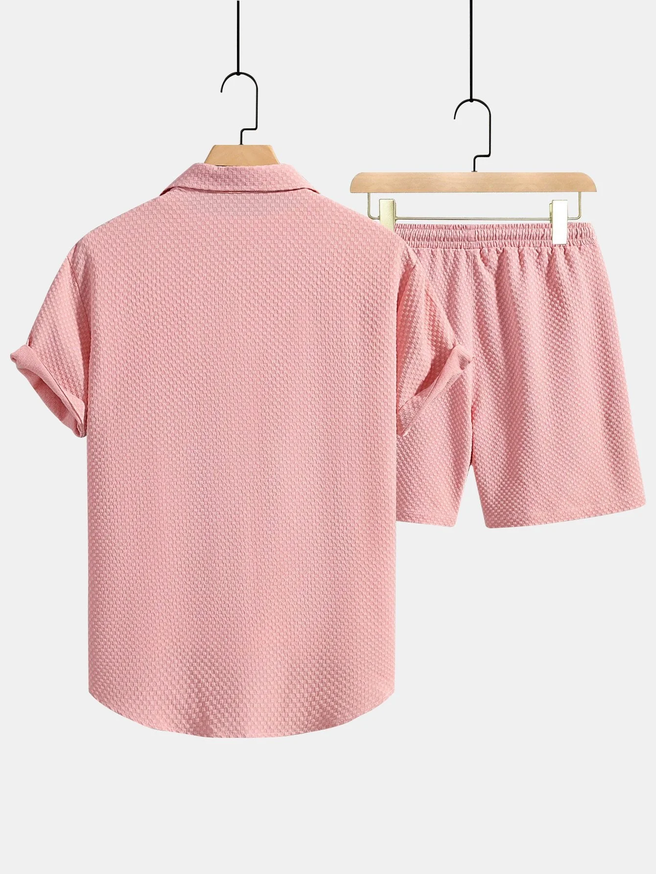 Dionisio® | Checkerboard Texture Button Up Shirt & Drawstring Shorts - Image 2