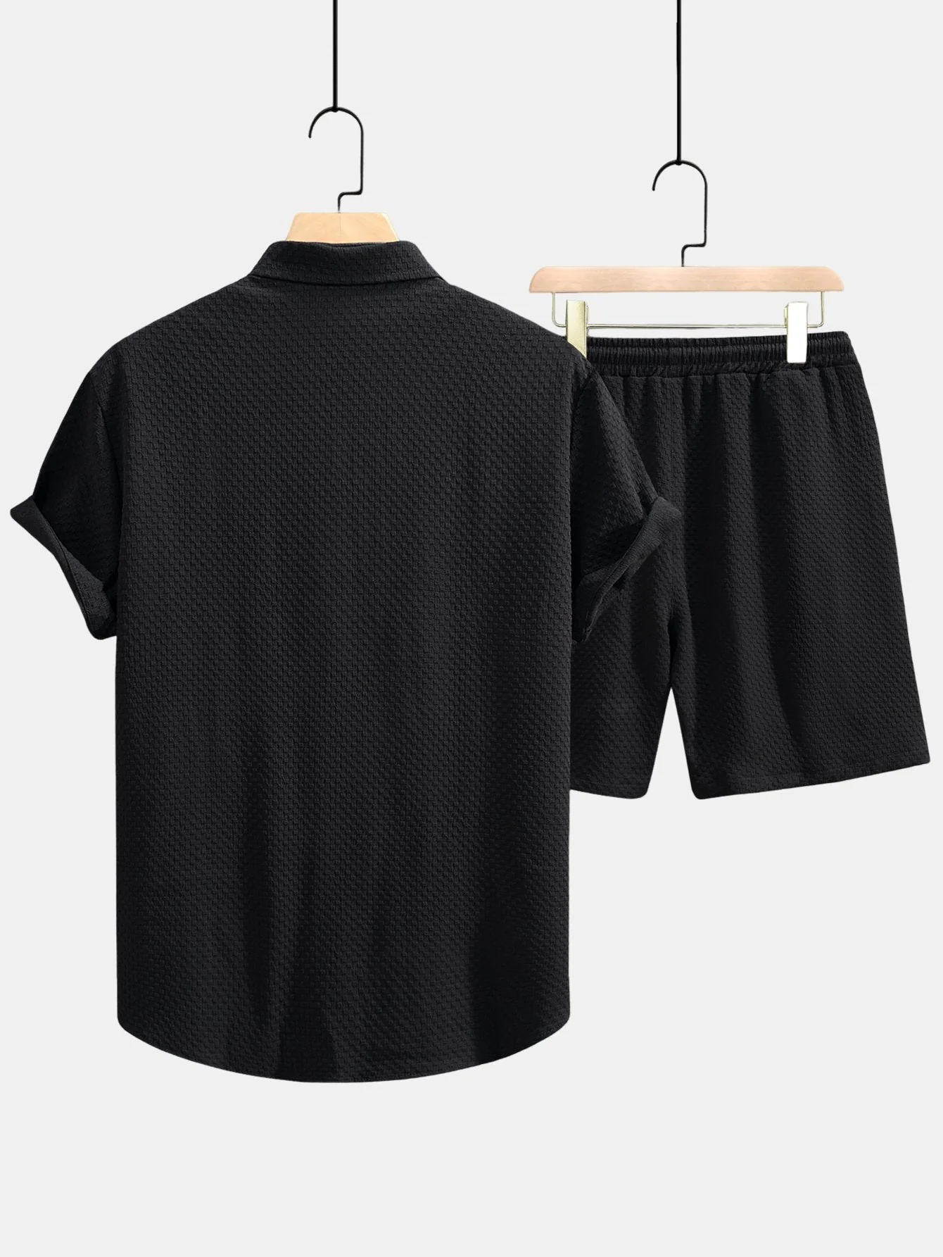 Dionisio® | Checkerboard Texture Button Up Shirt & Drawstring Shorts - Image 4