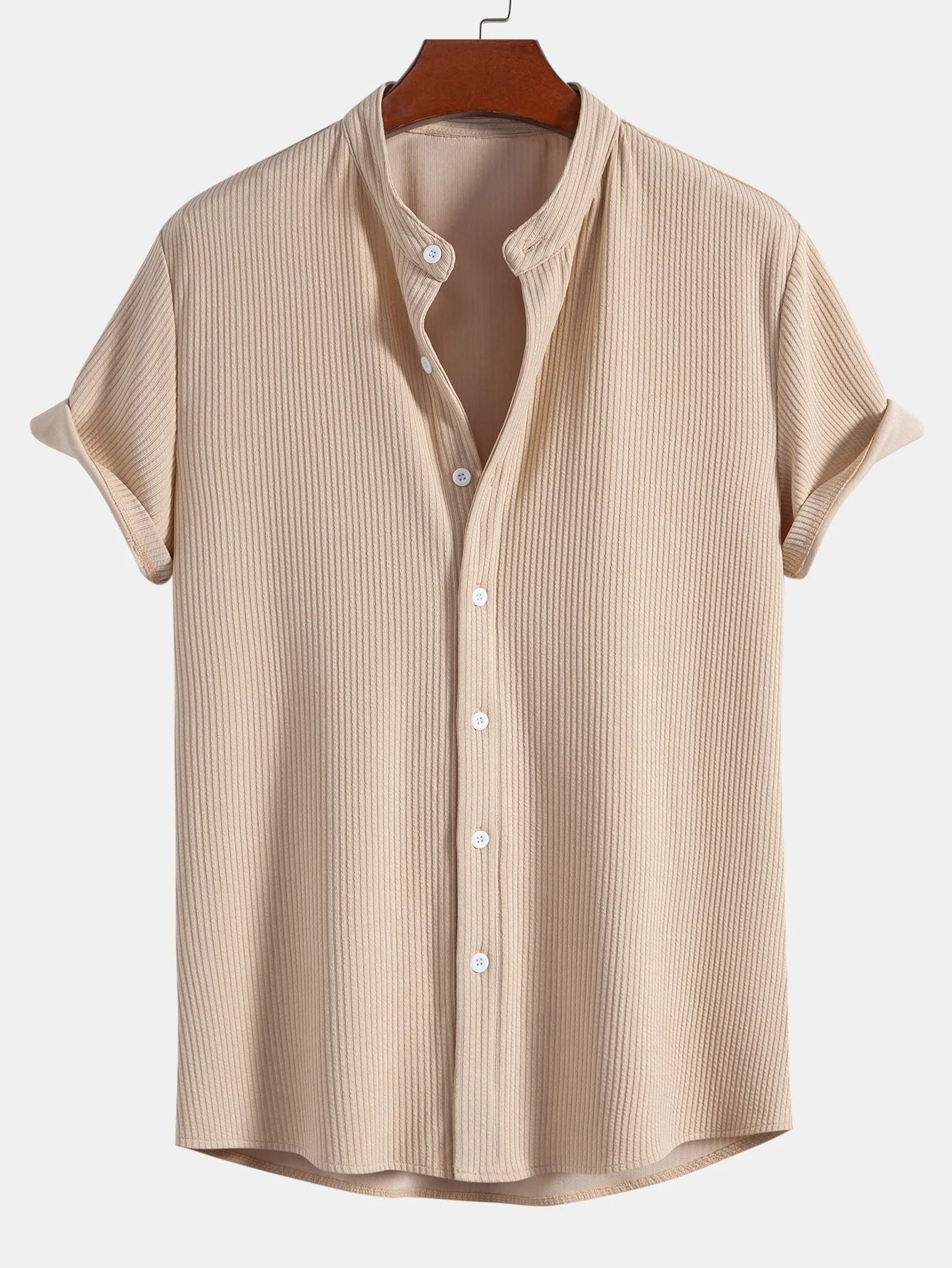Don® | Muscle Fit Ribbed Mandarin Collar Shirt