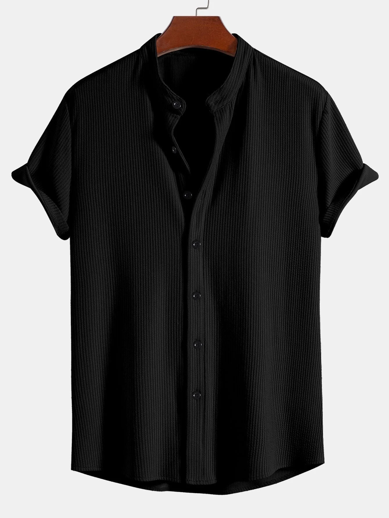 Don® | Muscle Fit Ribbed Mandarin Collar Shirt - Image 3