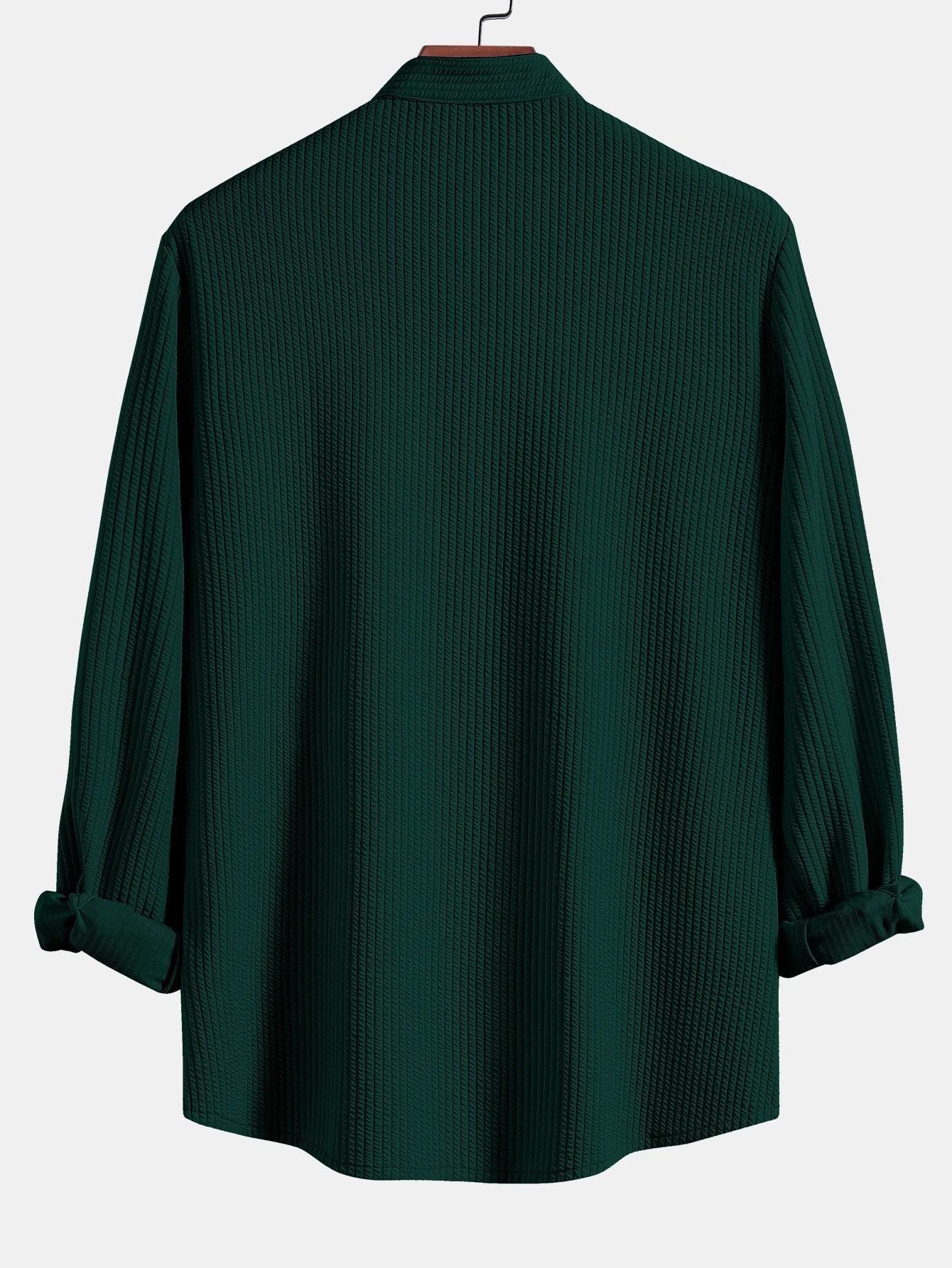 Donny® | Muscle Fit Ribbed Long Sleeved Shirt With Mandarin Collar & Straight Leg Linen Trousers - Image 11