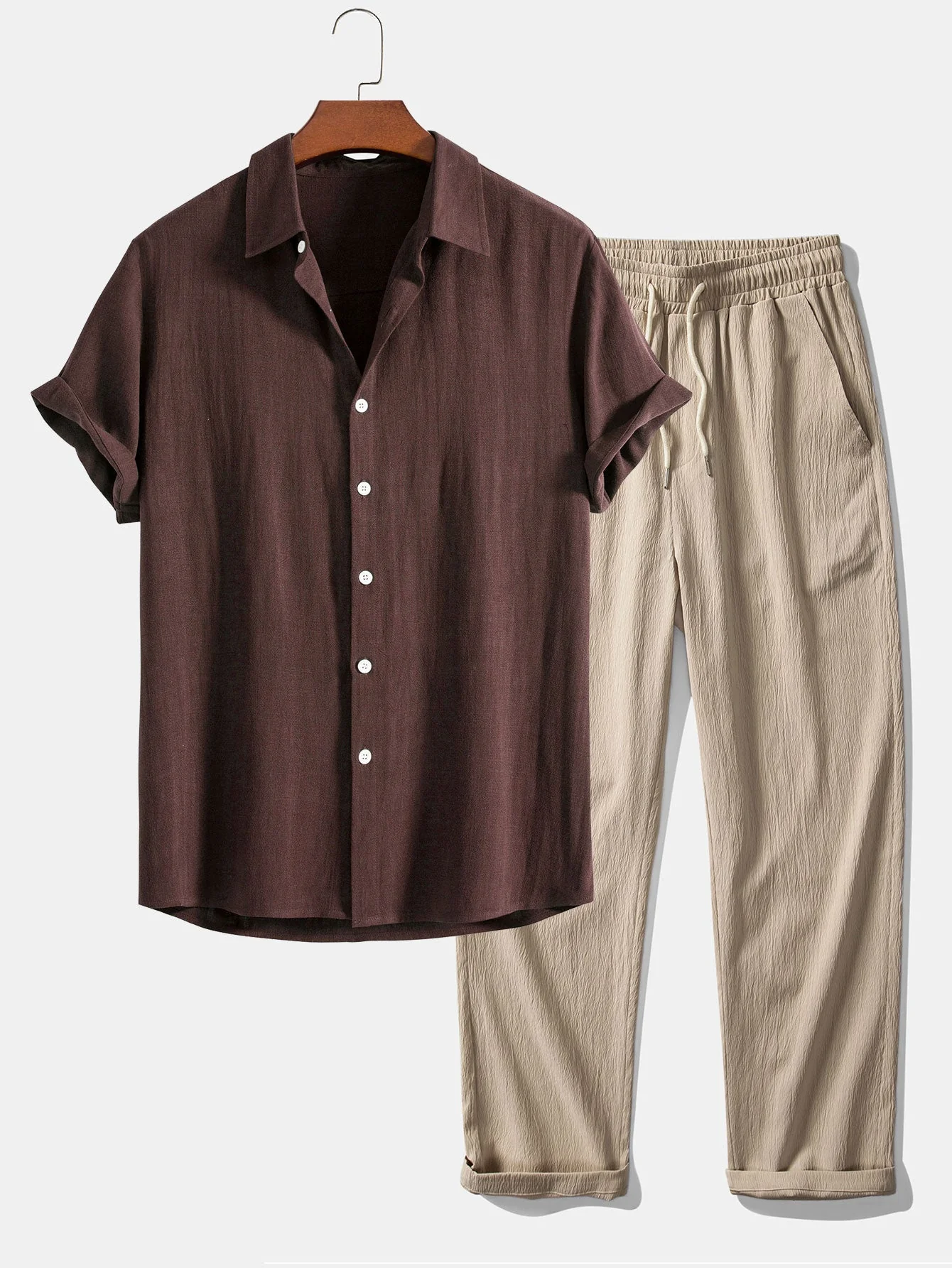 Dorian® | Linen Rayon Blend Button Up Shirt & Wrinkle Textured Straight Leg Pants - Image 3