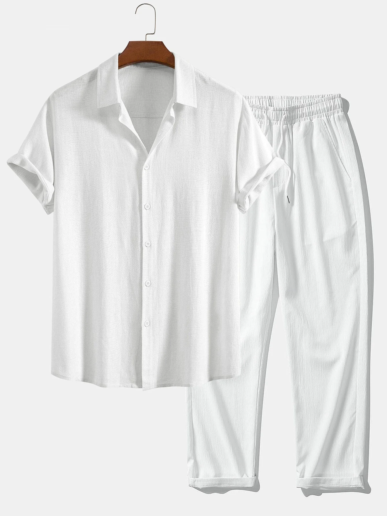Dorian® | Linen Rayon Blend Button Up Shirt & Wrinkle Textured Straight Leg Pants - Image 5