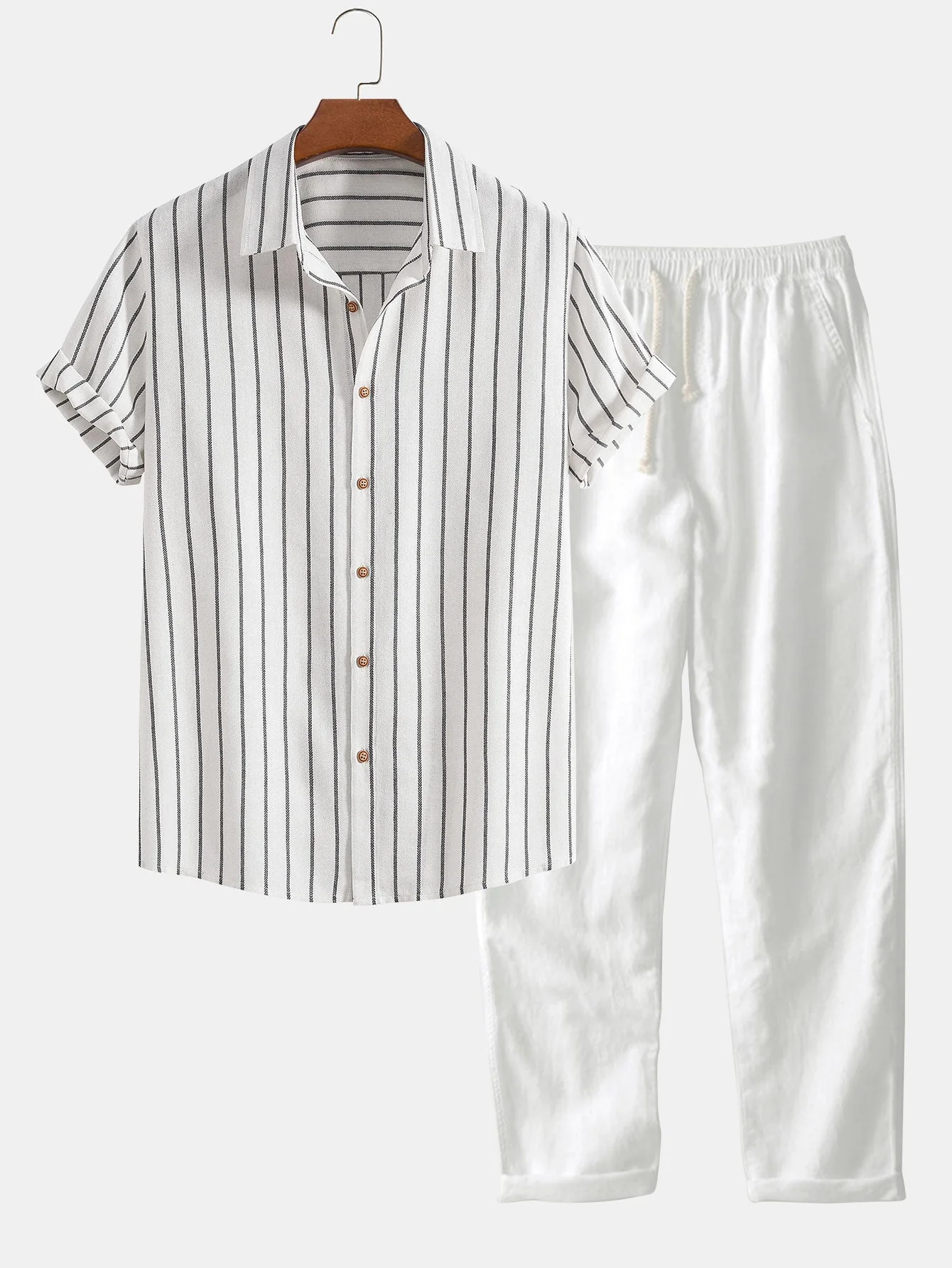 Dorian® | Striped Cotton Buttoned Shirt & Straight Linen Trousers - Image 2