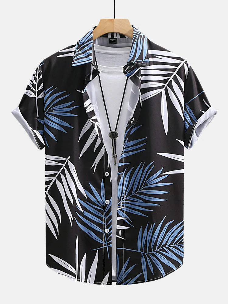 Doug® | Tropical Leaves Print Button Up Shirt & Swim Shorts - Image 3