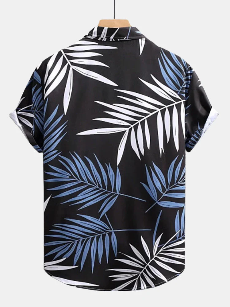 Doug® | Tropical Leaves Print Button Up Shirt & Swim Shorts - Image 4