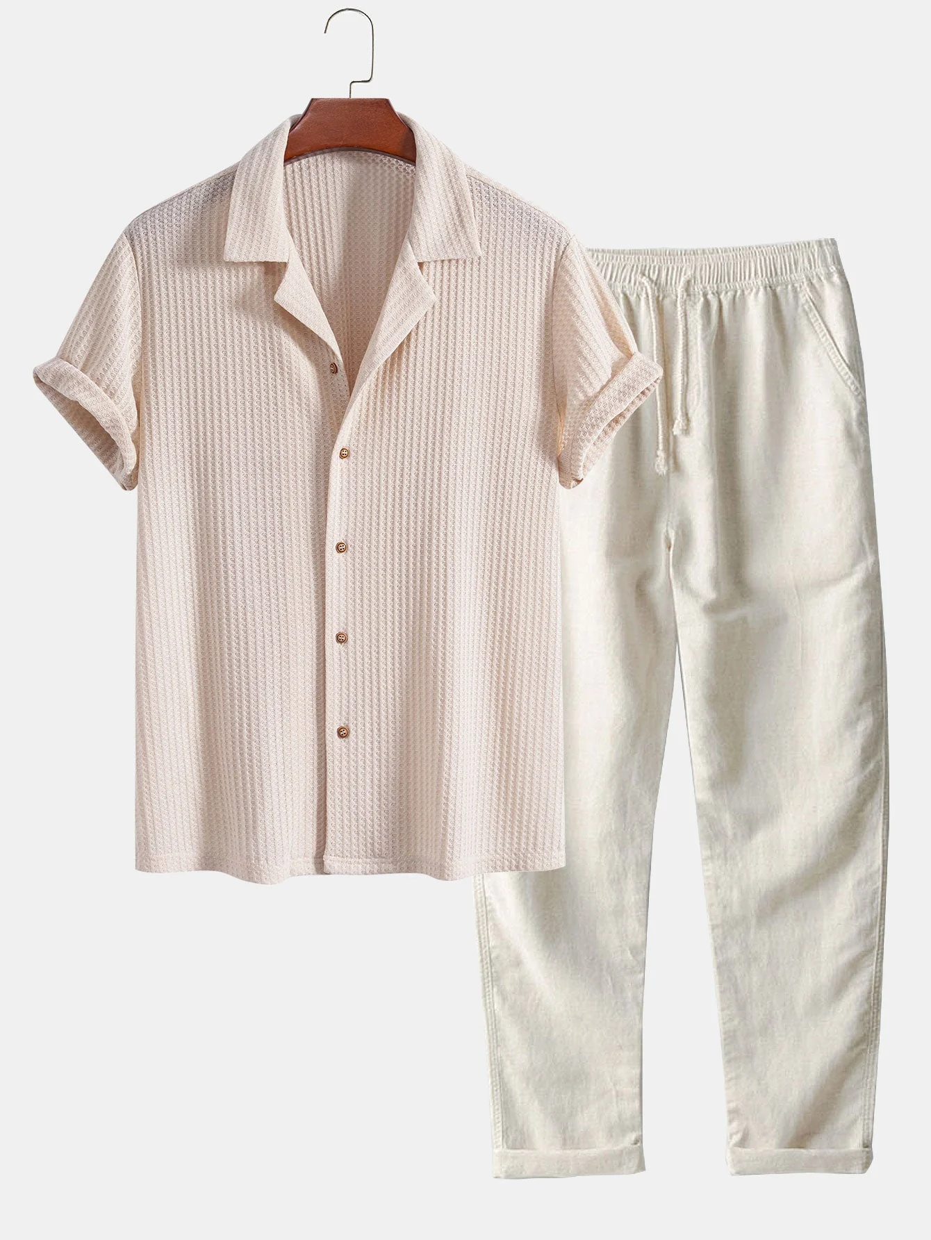 Drake® | Cuban Short Sleeve Waffle Knit Shirt & Straight Linen Pants - Image 2