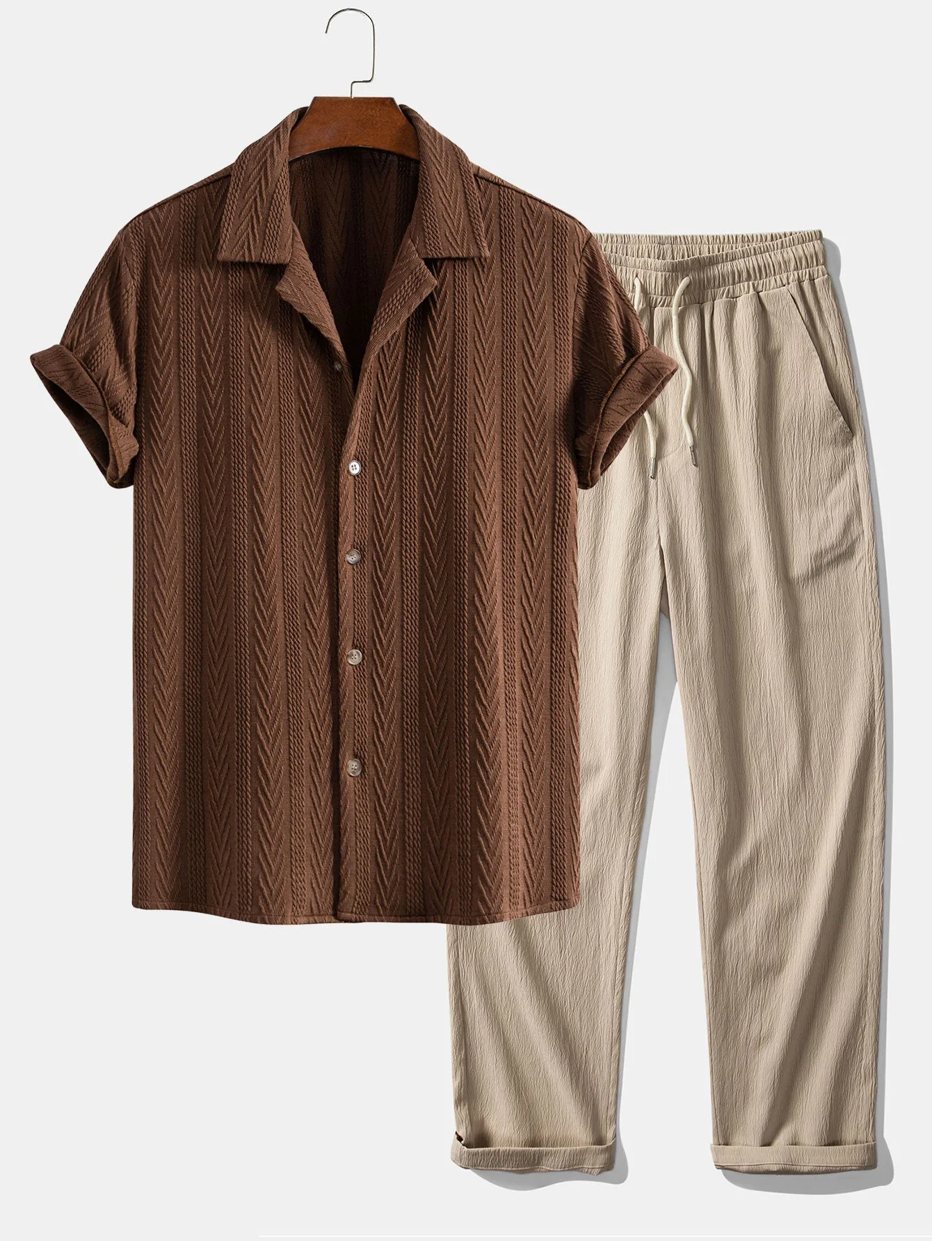 Drake® | Texture Jacquard Cuban Shirt & Wrinkle Textured Straight Leg Pants - Image 2