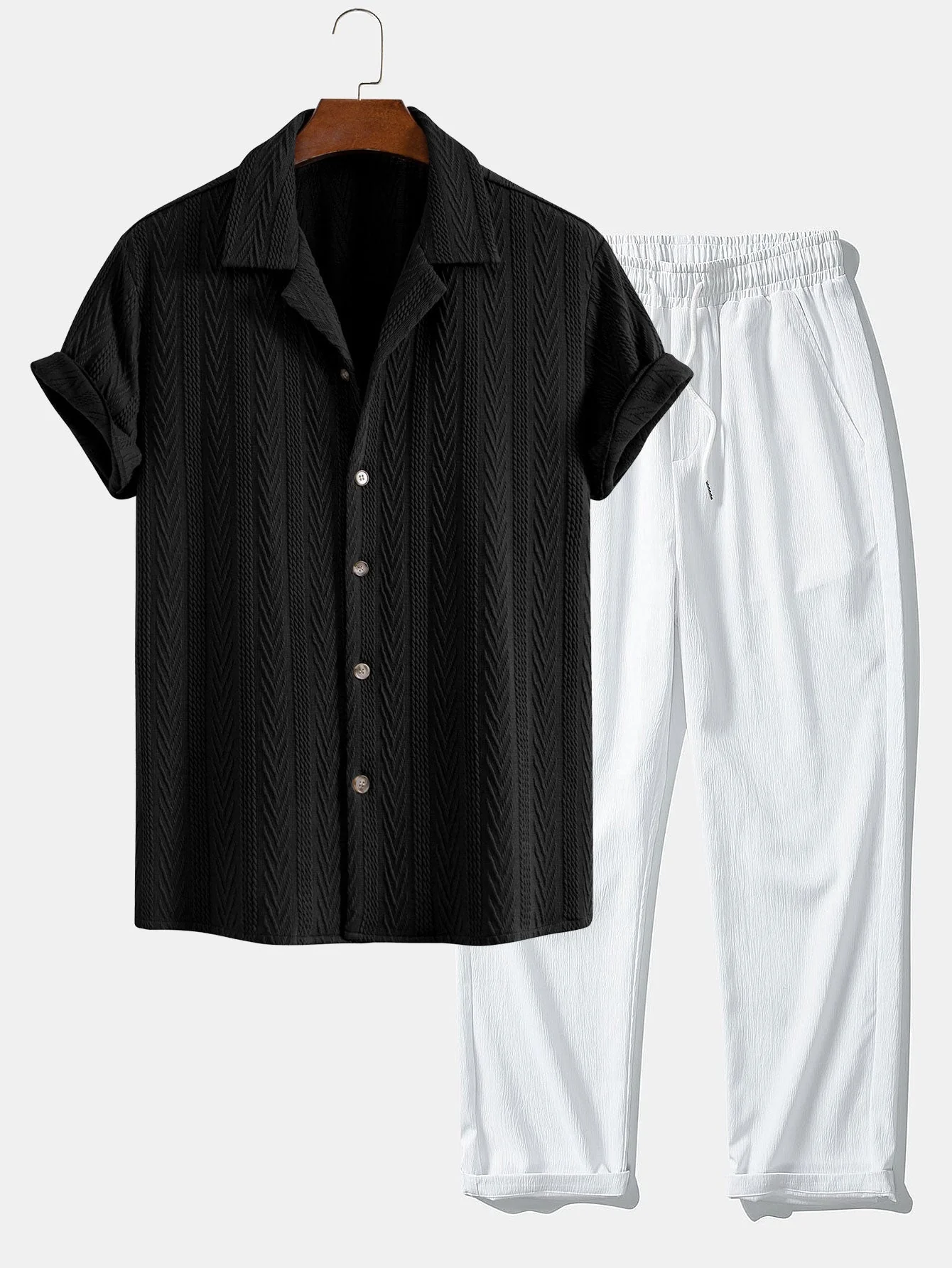 Drake® | Texture Jacquard Cuban Shirt & Wrinkle Textured Straight Leg Pants - Image 4