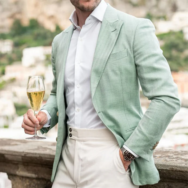 Drew | Men'S Thin Cotton And Linen Double Button Blazer - Image 2