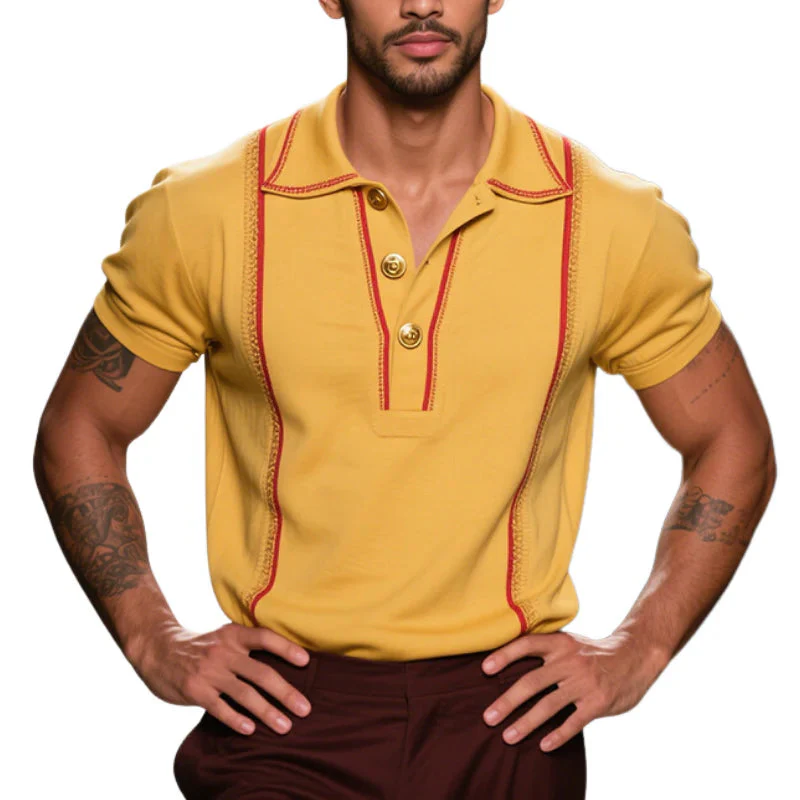 Duane | Men'S Vintage Casual Striped Embroidered Cotton Short Sleeve Polo Shirt