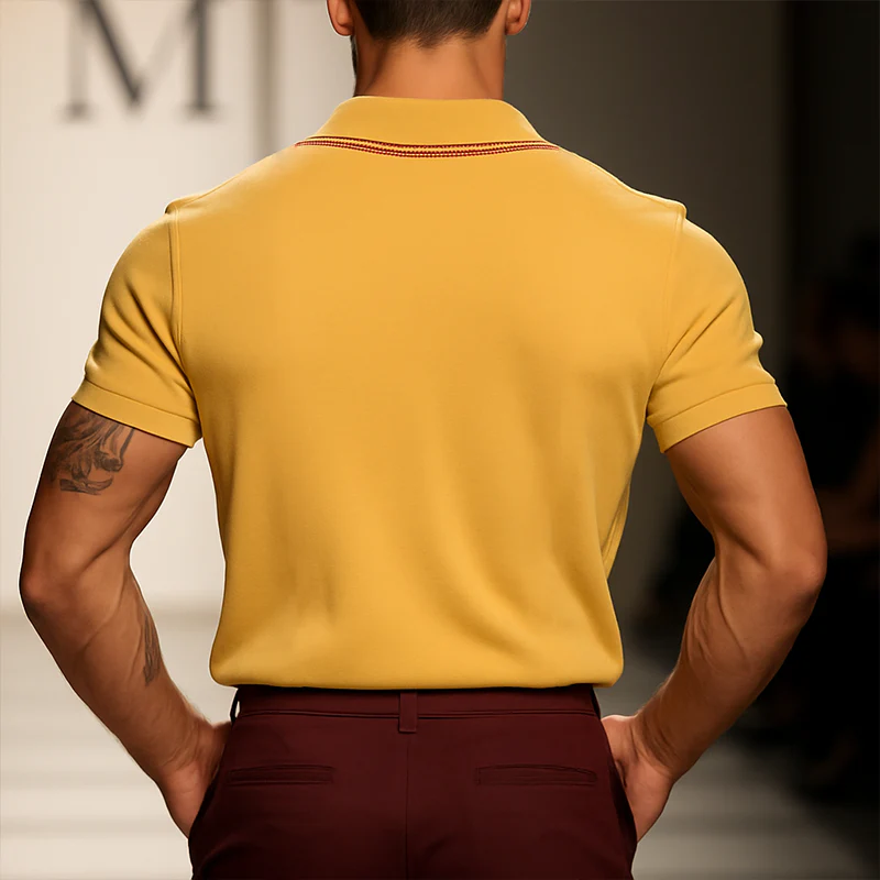 Duane | Men'S Vintage Casual Striped Embroidered Cotton Short Sleeve Polo Shirt - Image 3