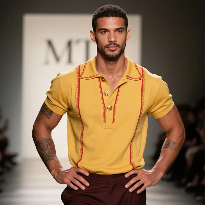 Duane | Men'S Vintage Casual Striped Embroidered Cotton Short Sleeve Polo Shirt - Image 4