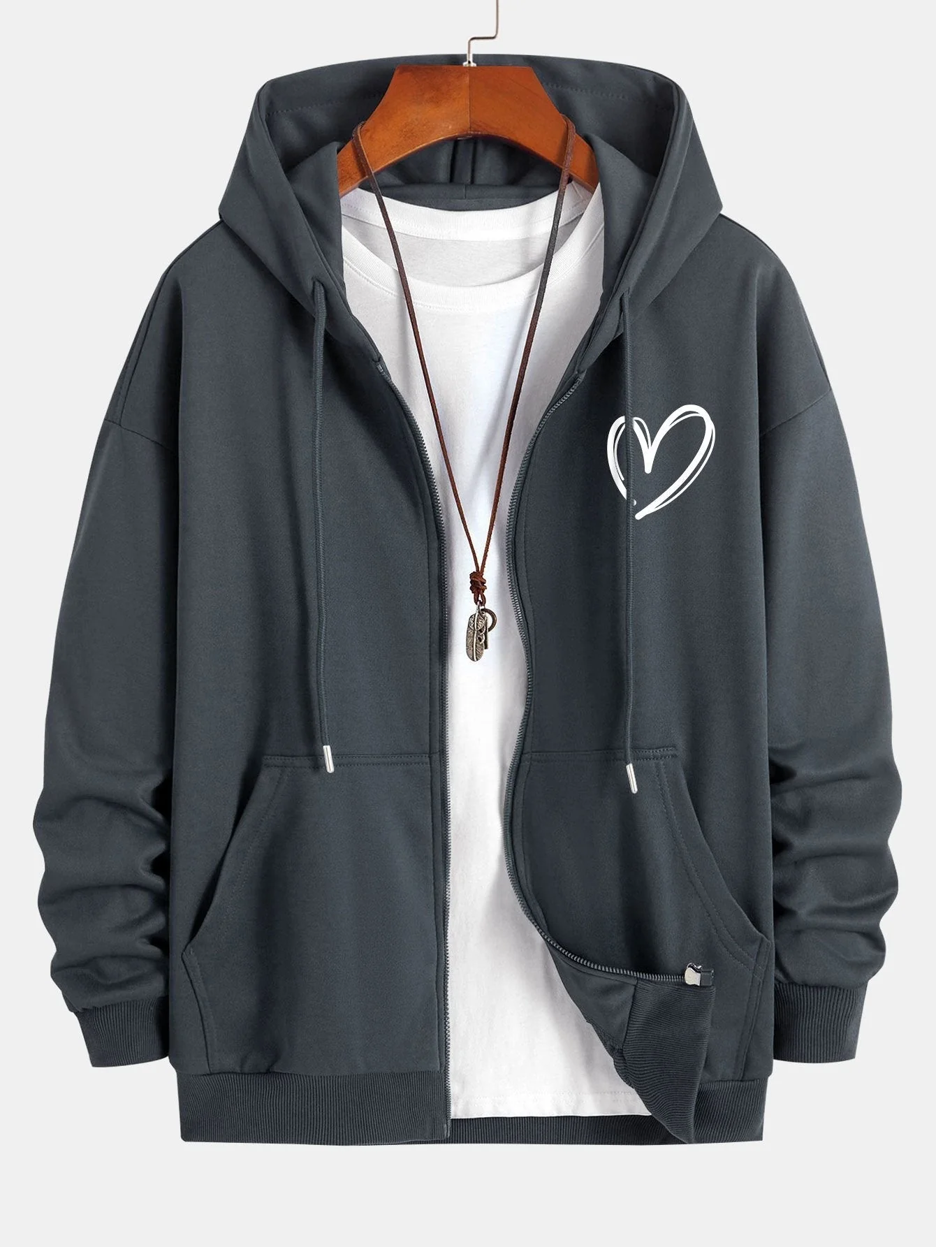 Duke | Heart Print Relax Fit Zip Hoodie - Image 11