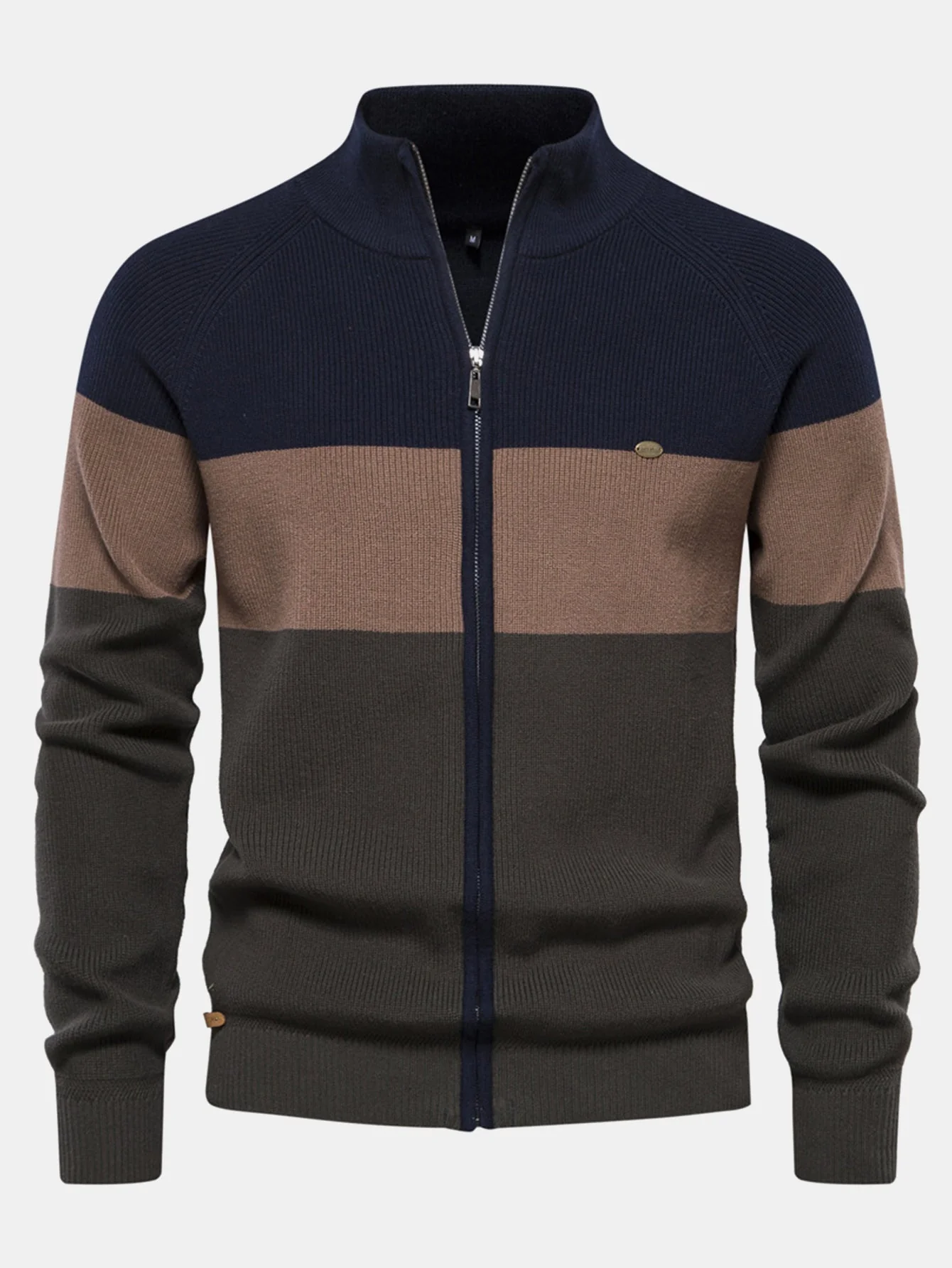 Dume® | Color Block Zipper Stand Collar Sweater